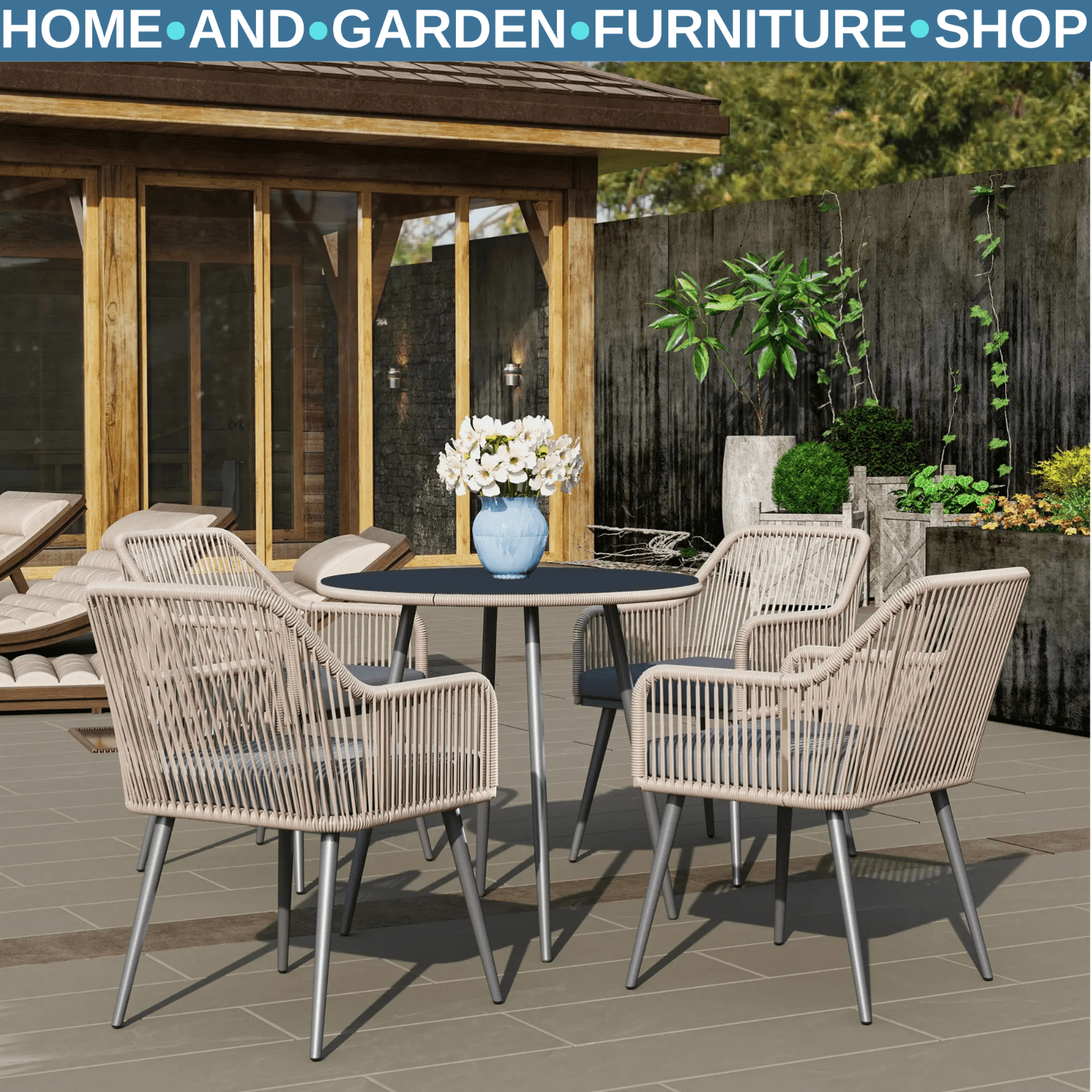 4 Seater Rattan Garden Dining Set with Table Chairs and Parasol Hole for Patio - Home and Garden Furniture Shop - rustic - furniture