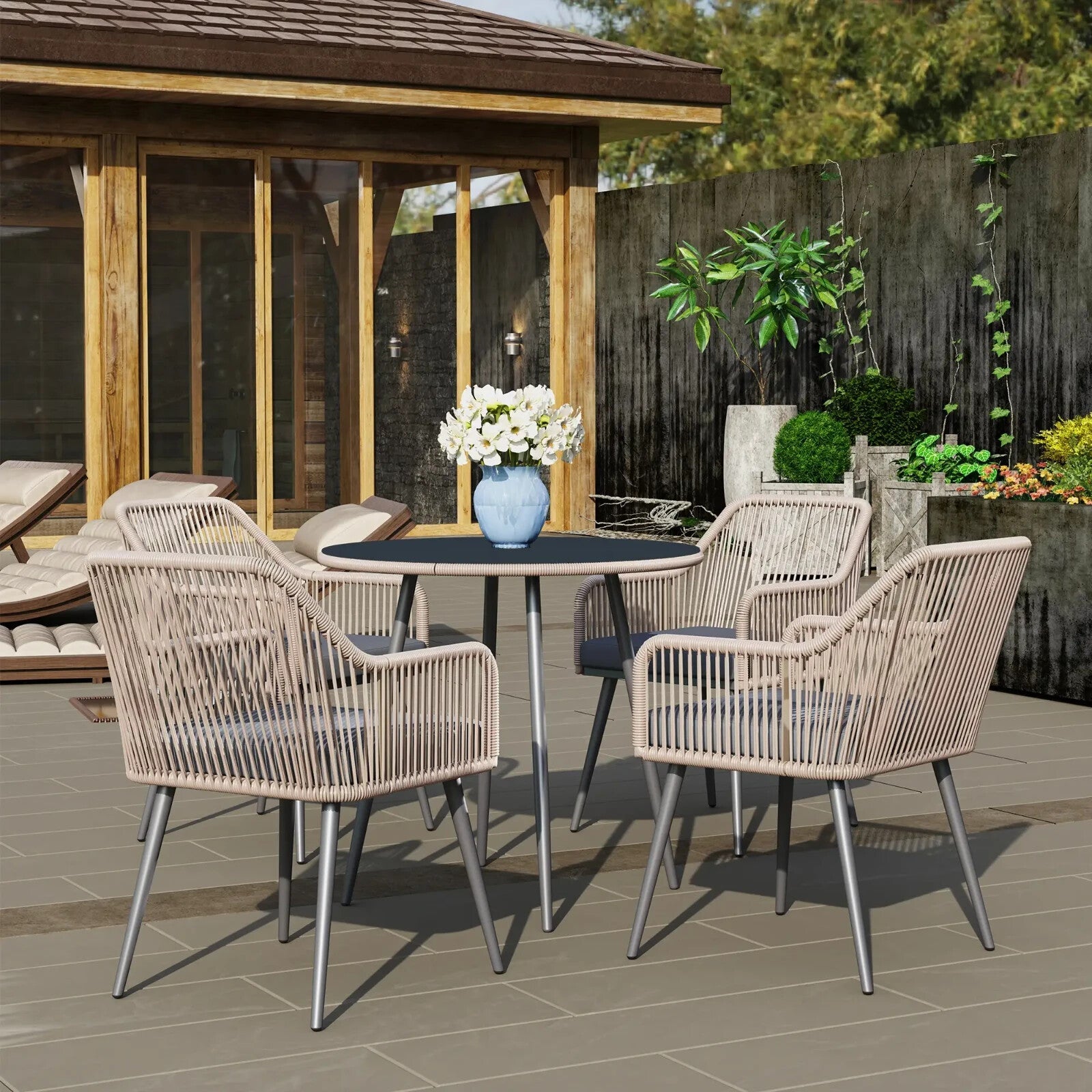 4 Seater Rattan Garden Dining Set with Table Chairs and Parasol Hole for Patio - Home and Garden Furniture Shop - rustic - furniture
