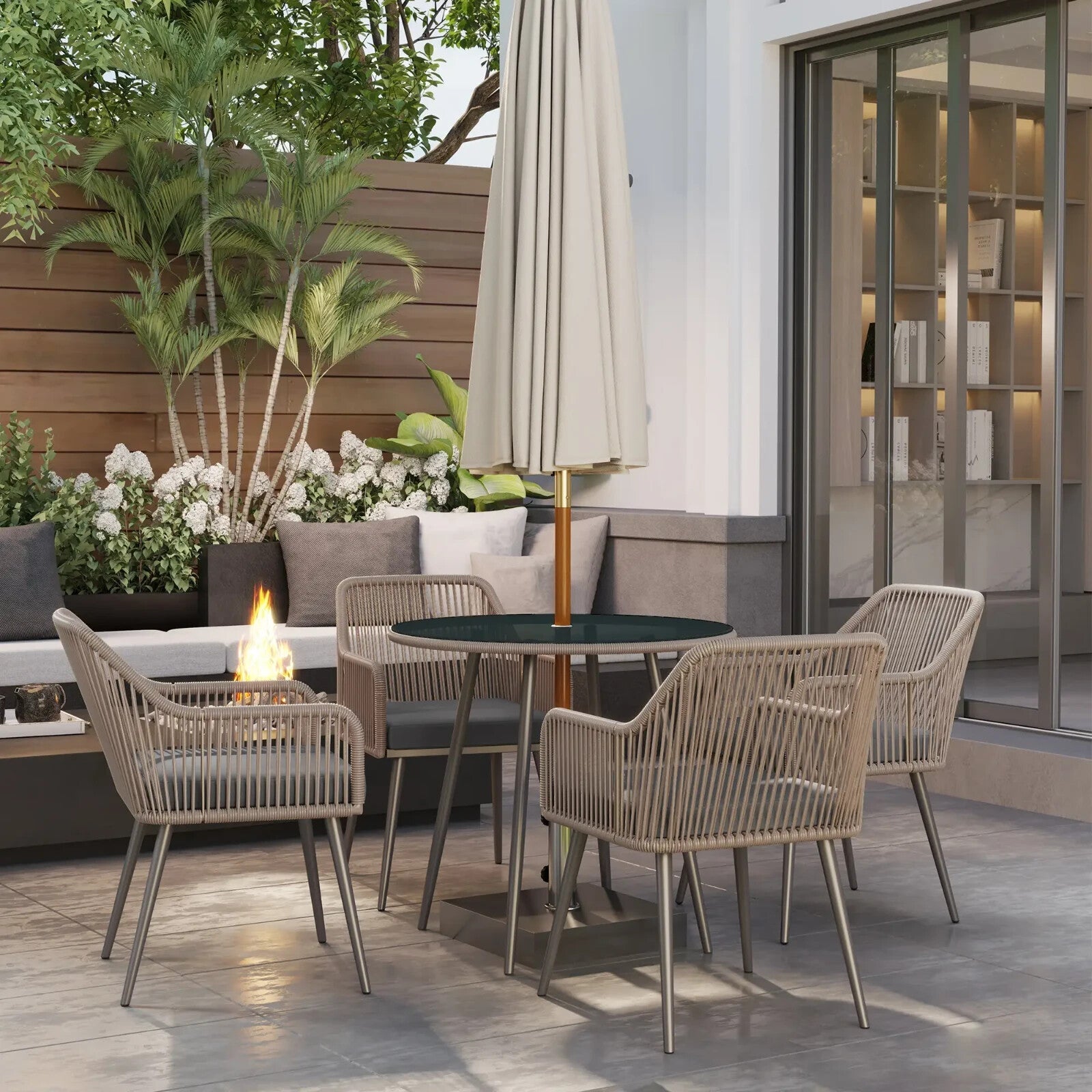 4 Seater Rattan Garden Dining Set with Table Chairs and Parasol Hole for Patio - Home and Garden Furniture Shop - rustic - furniture