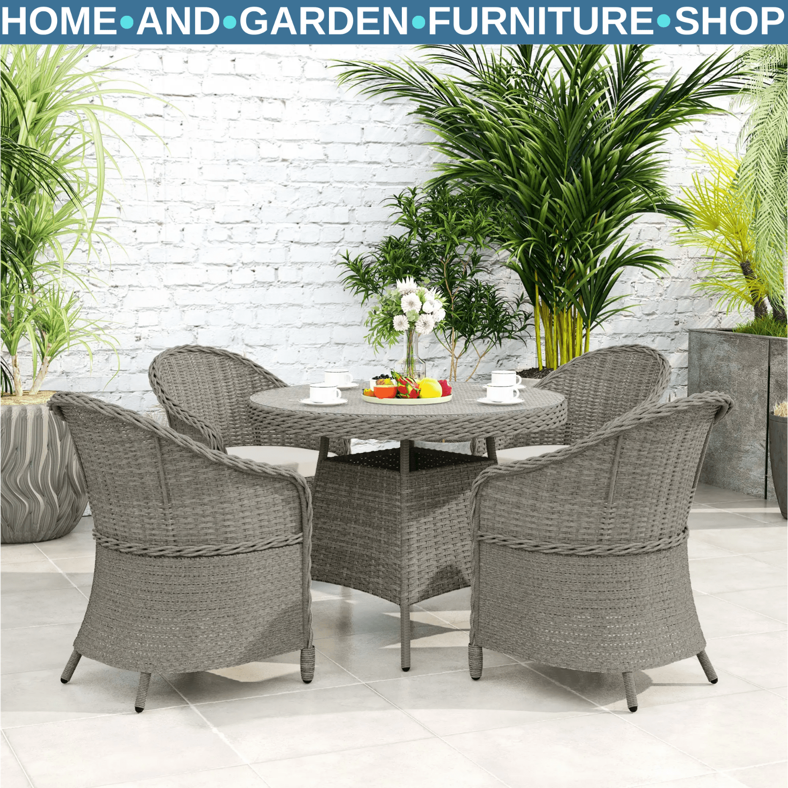 4 Seater Rattan Garden Furniture Set with Cushions and Table and Chairs Grey - Home and Garden Furniture Shop - rustic - furniture