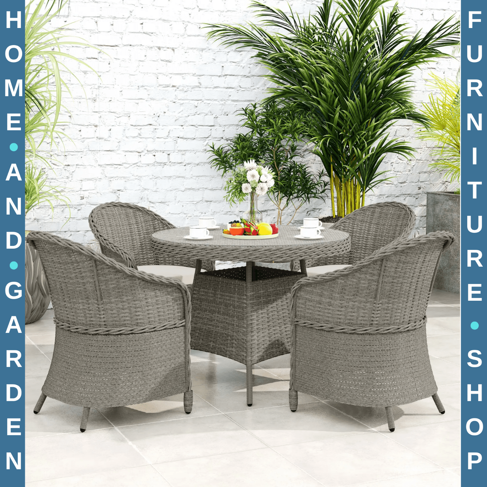 4 Seater Rattan Garden Furniture Set with Cushions and Table and Chairs Grey - Home and Garden Furniture Shop - rustic - furniture