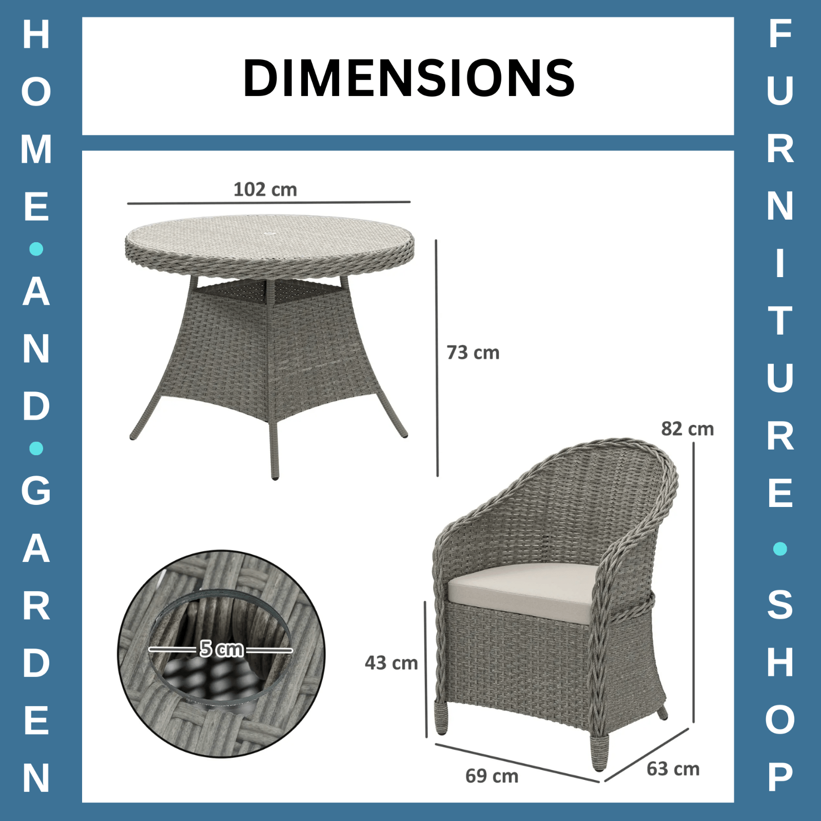 4 Seater Rattan Garden Furniture Set with Cushions and Table and Chairs Grey - Home and Garden Furniture Shop - rustic - furniture