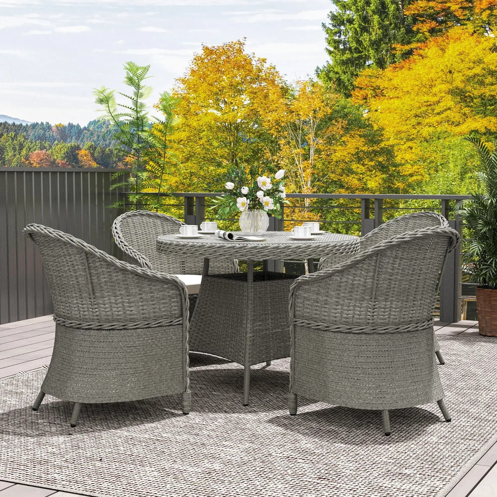 4 Seater Rattan Garden Furniture Set with Cushions and Table and Chairs Grey - Home and Garden Furniture Shop - rustic - furniture