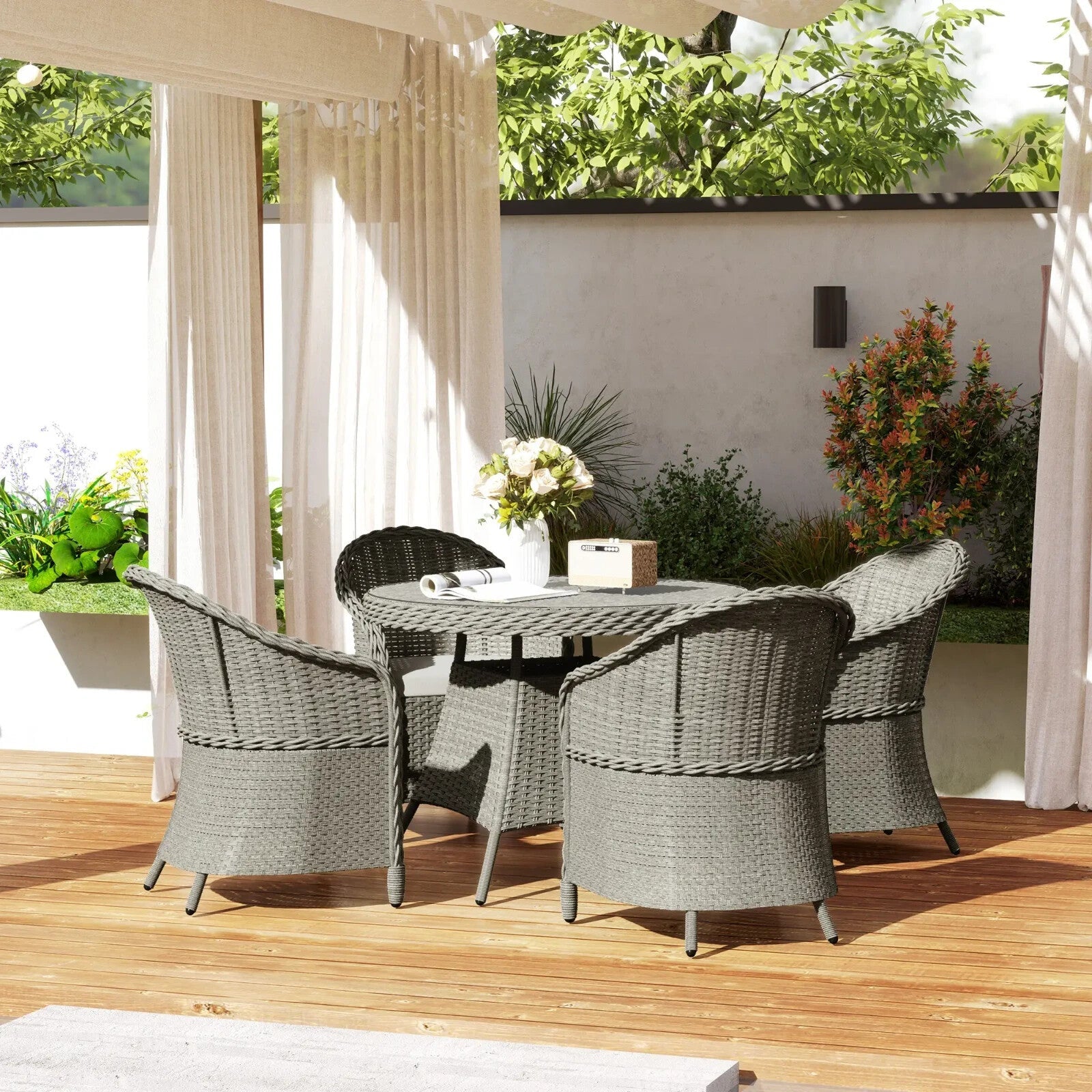 4 Seater Rattan Garden Furniture Set with Cushions and Table and Chairs Grey - Home and Garden Furniture Shop - rustic - furniture