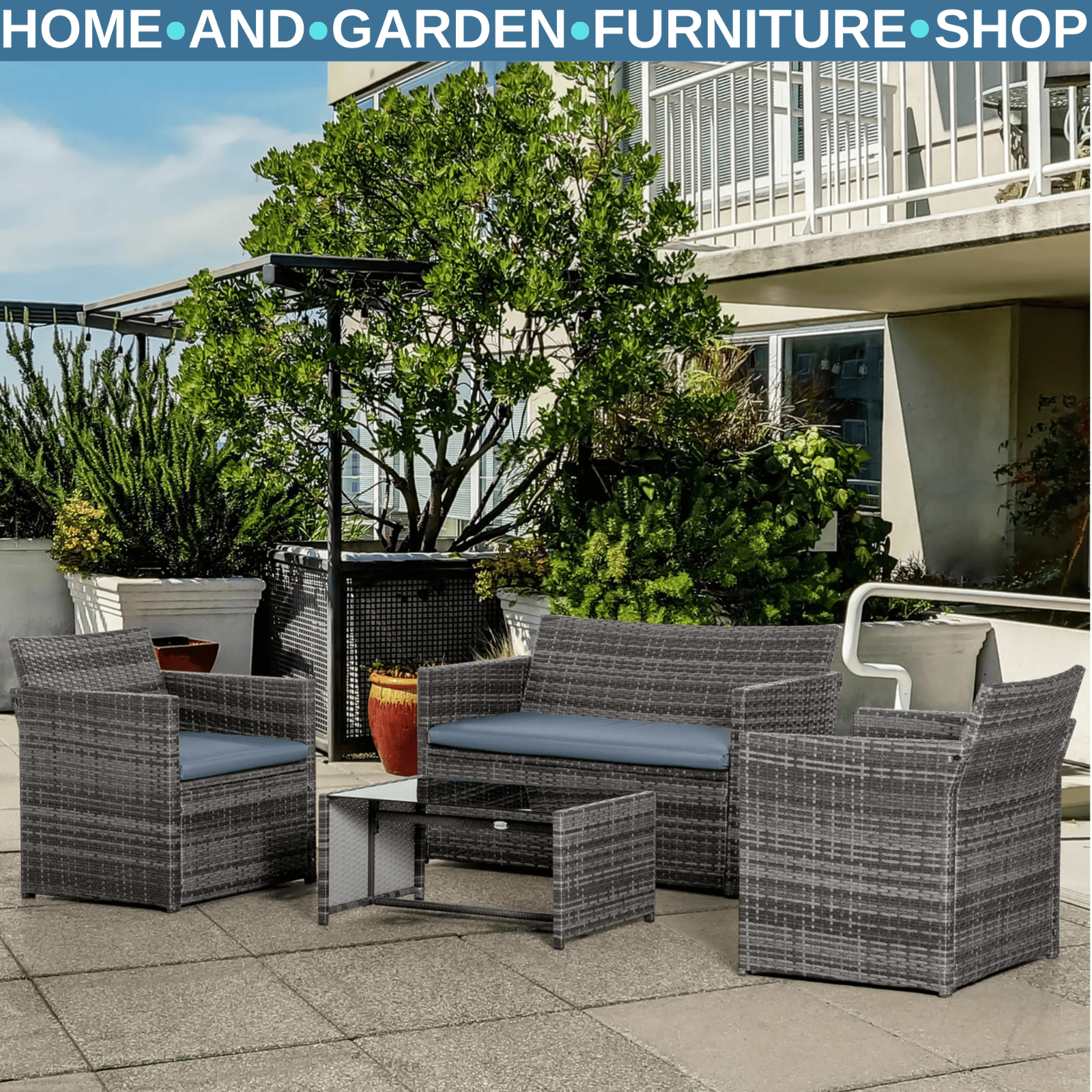 4 Seater Rattan Garden Furniture Set with Table and Chairs for Patio or Outdoor - Home and Garden Furniture Shop - rustic - furniture