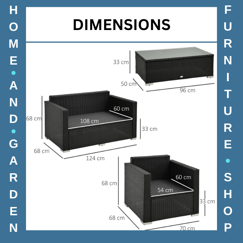 4 - Seater Rattan Garden Furniture Sofa Set with Cushions and Table Outdoor Black - Home and Garden Furniture Shop - rustic - furniture