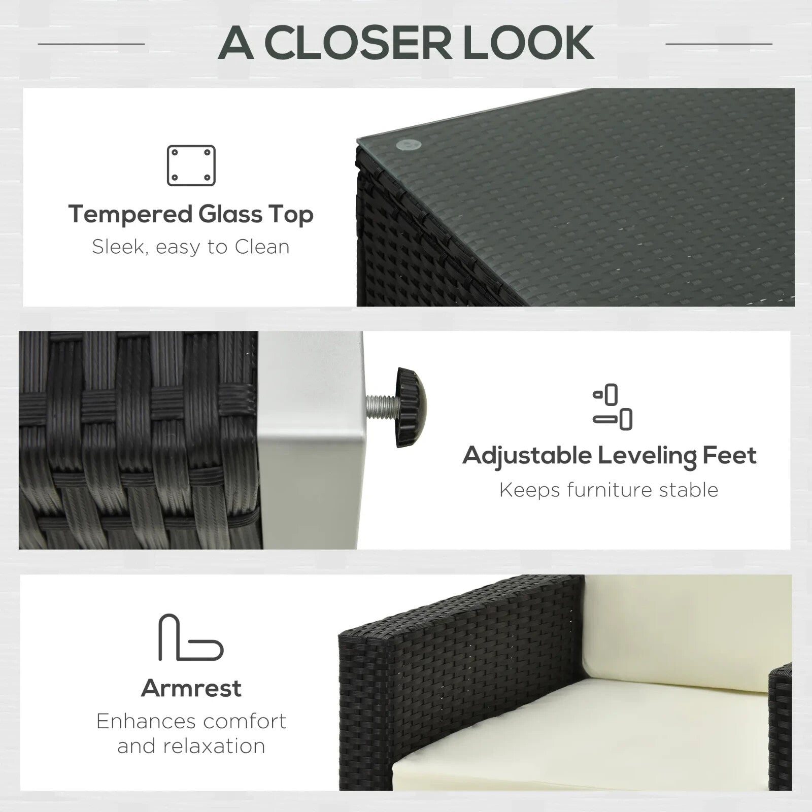 4 - Seater Rattan Garden Furniture Sofa Set with Cushions and Table Outdoor Black - Home and Garden Furniture Shop - rustic - furniture