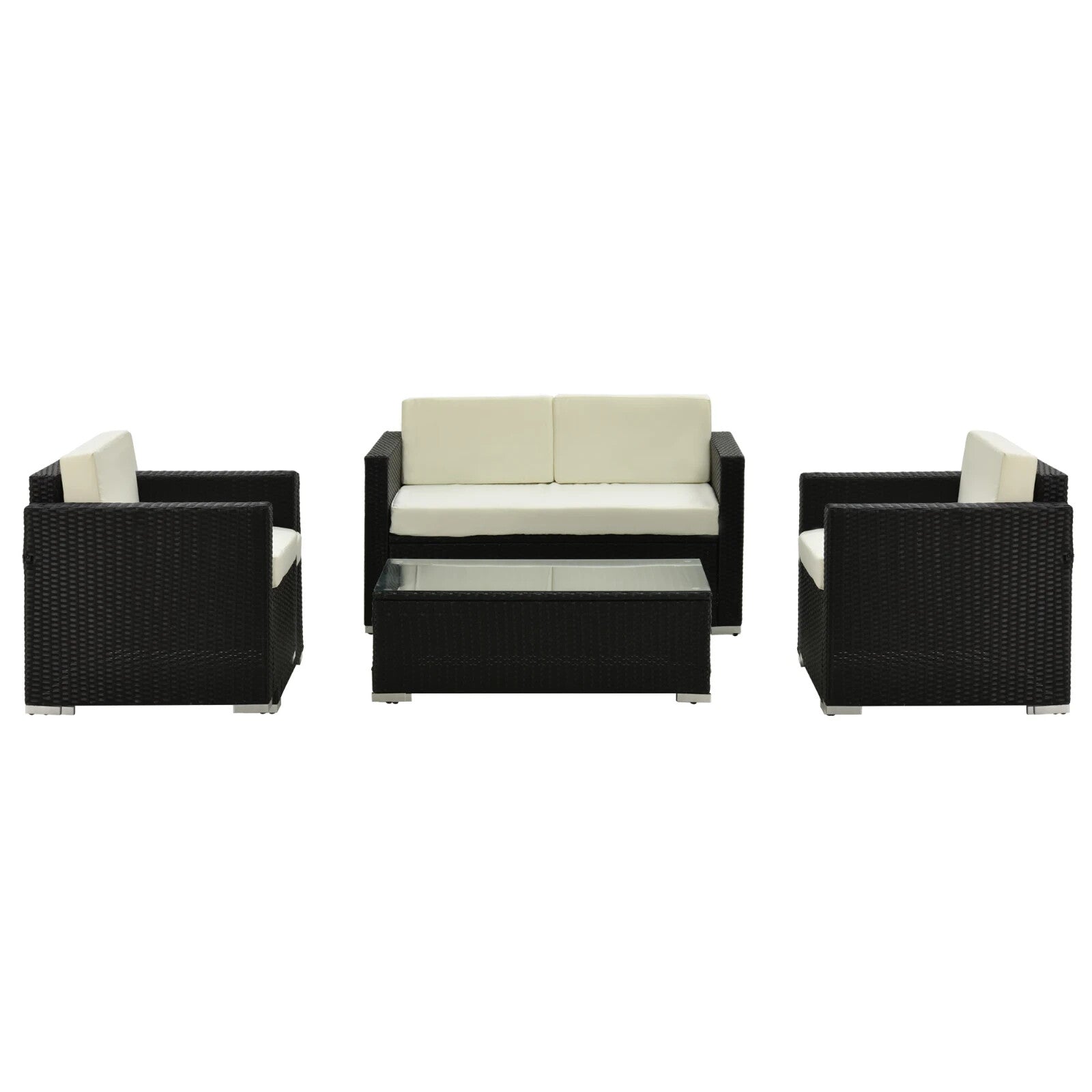 4 - Seater Rattan Garden Furniture Sofa Set with Cushions and Table Outdoor Black - Home and Garden Furniture Shop - rustic - furniture