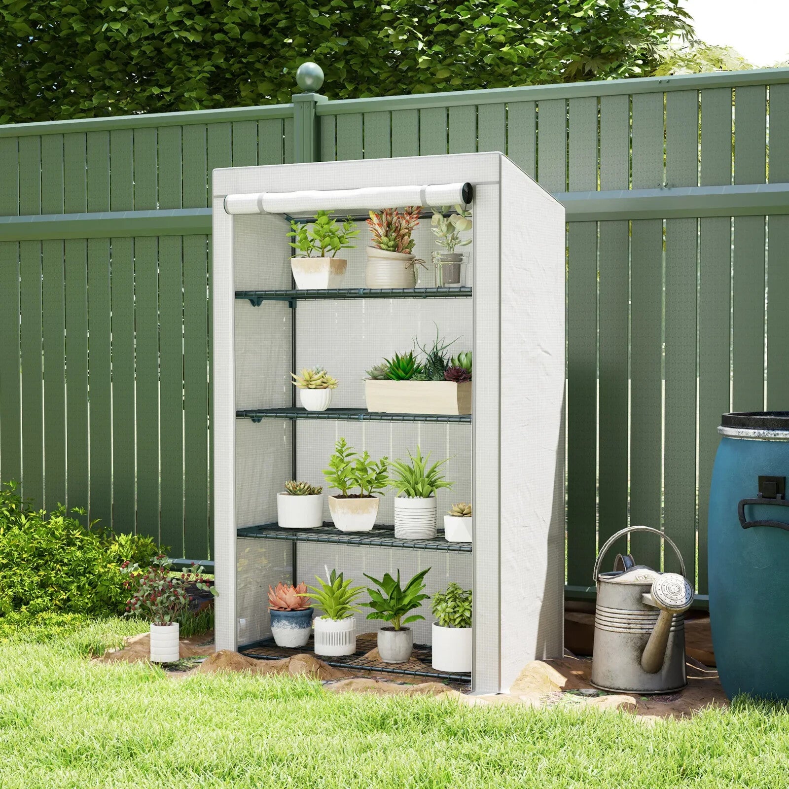 4 - Tier Lean - to Mini Greenhouse with Reinforced PE Cover Compact Plant Shelter - Home and Garden Furniture Shop - rustic - furniture