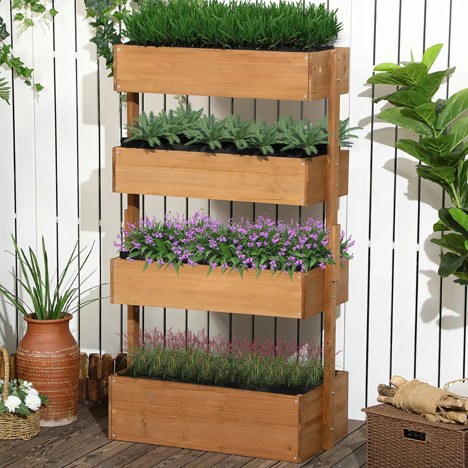 4 - Tier Raised Garden Bed 80cmx45cmx142cm Fir Wood Vertical Planter Plant Stand - Home and Garden Furniture Shop - rustic - furniture