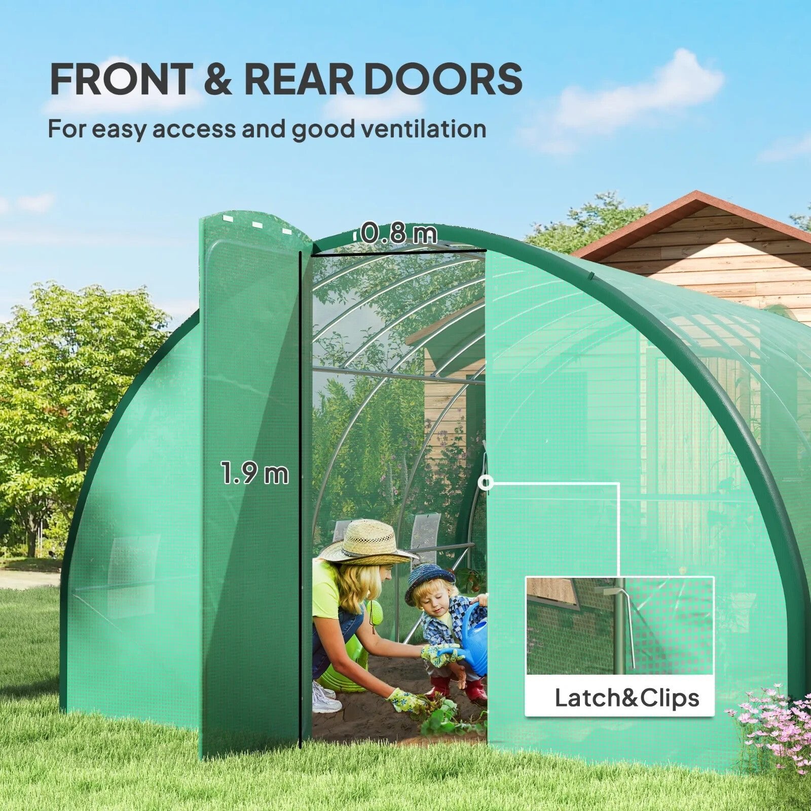 4 x 3 m Walk In Polytunnel Greenhouse with Doors Mesh Windows Tunnel Grow House - Home and Garden Furniture Shop - rustic - furniture