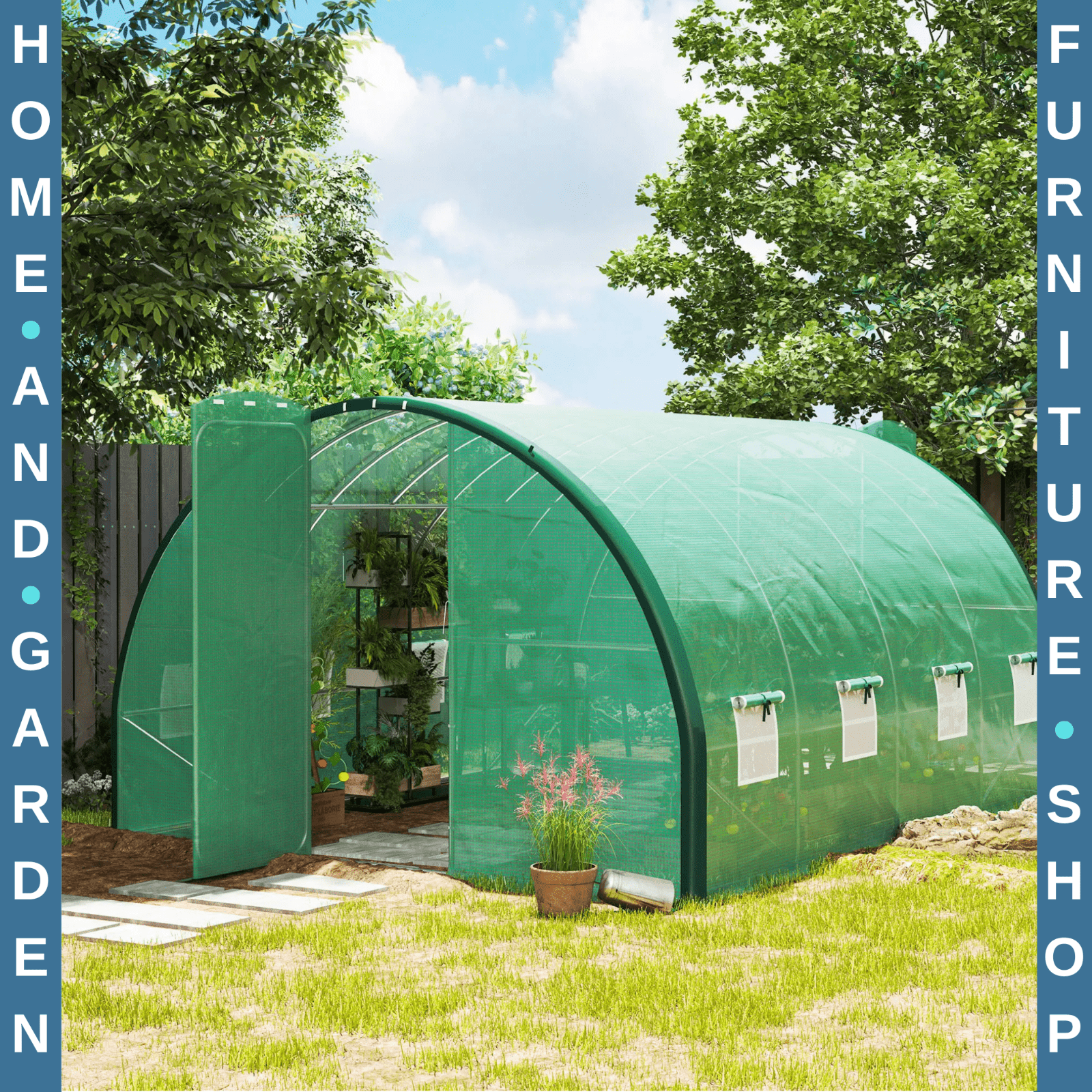 4 x 3 m Walk In Polytunnel Greenhouse with Doors Mesh Windows Tunnel Grow House - Home and Garden Furniture Shop - rustic - furniture