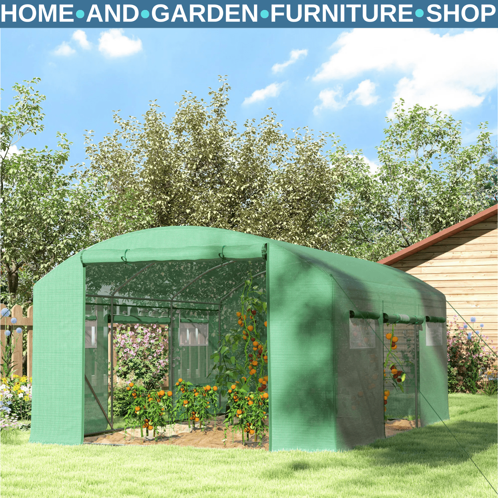 4 x 3 x 2 m Polytunnel Greenhouse with 3 Doors Mesh Window Walk In Garden Tunnel - Home and Garden Furniture Shop - #rustic - furniture#
