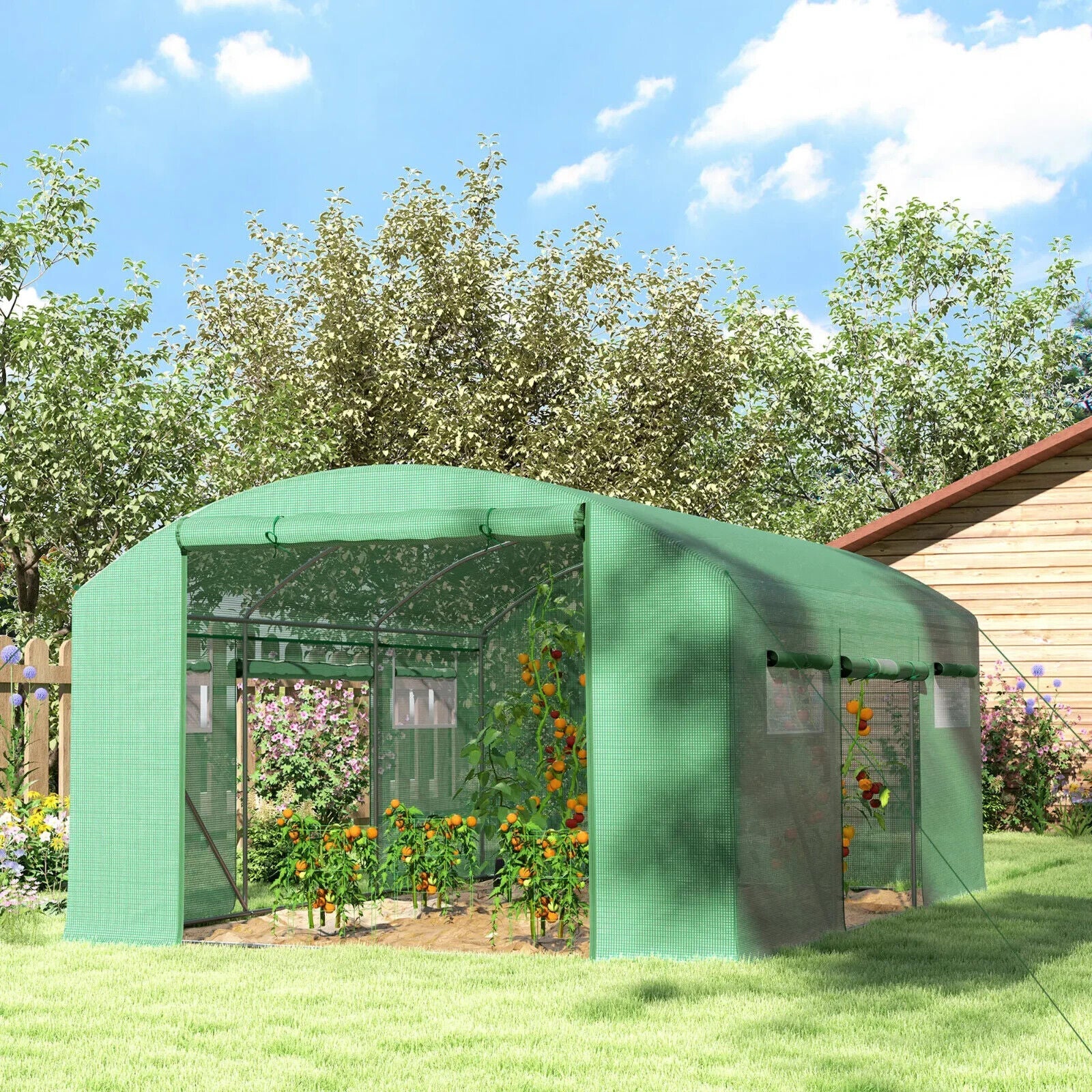 4 x 3 x 2 m Polytunnel Greenhouse with 3 Doors Mesh Window Walk In Garden Tunnel - Home and Garden Furniture Shop - #rustic - furniture#