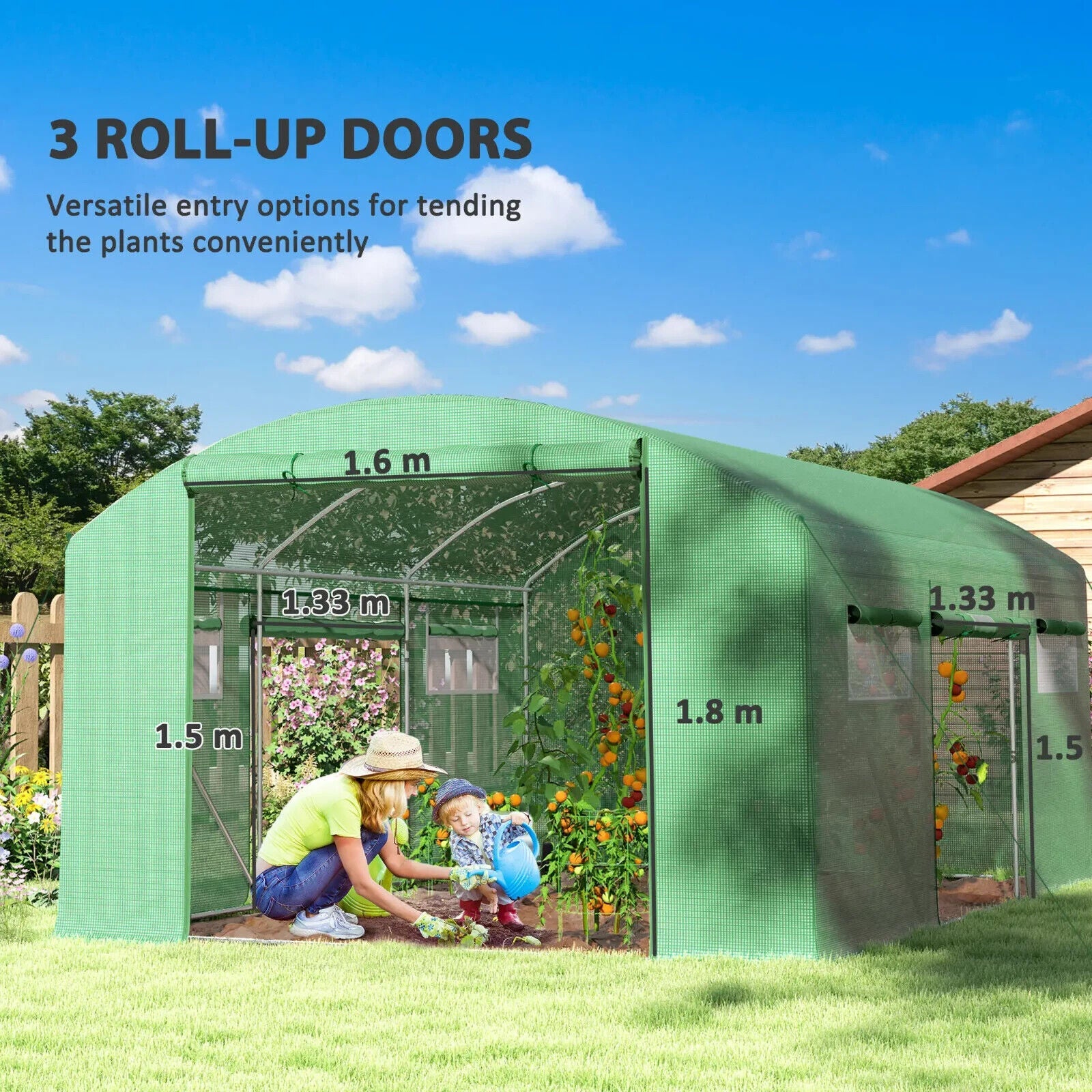 4 x 3 x 2 m Polytunnel Greenhouse with 3 Doors Mesh Window Walk In Garden Tunnel - Home and Garden Furniture Shop - #rustic - furniture#