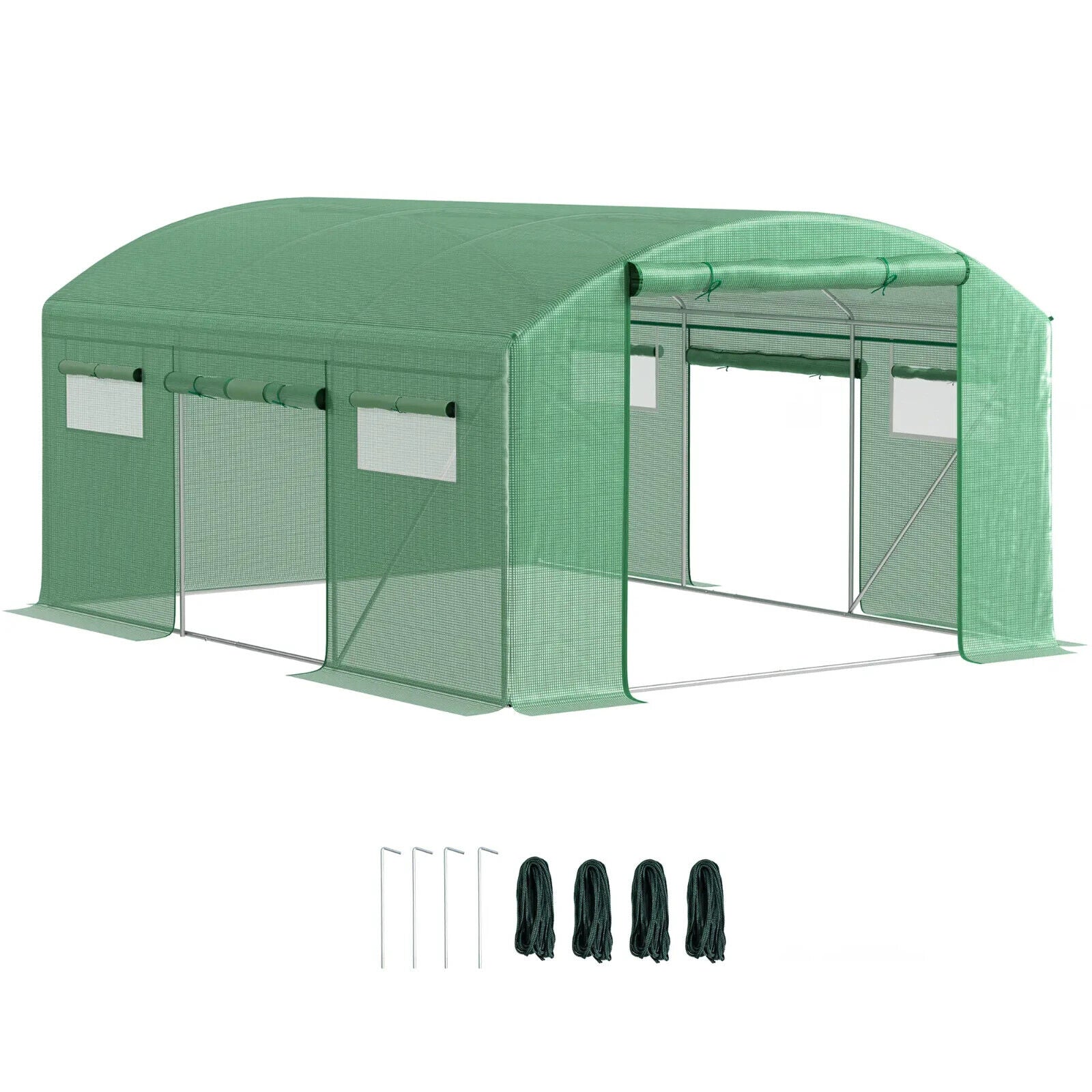 4 x 3 x 2 m Polytunnel Greenhouse with 3 Doors Mesh Window Walk In Garden Tunnel - Home and Garden Furniture Shop - #rustic - furniture#