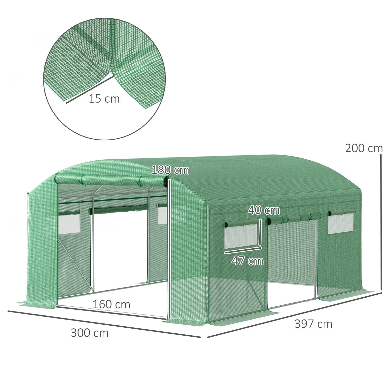 4 x 3 x 2 m Polytunnel Greenhouse with 3 Doors Mesh Window Walk In Garden Tunnel - Home and Garden Furniture Shop - #rustic - furniture#