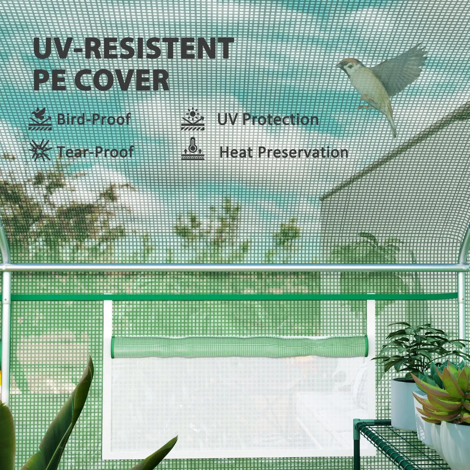 4 x 3 x 2 m Polytunnel Greenhouse with 3 Doors Mesh Window Walk In Garden Tunnel - Home and Garden Furniture Shop - #rustic - furniture#