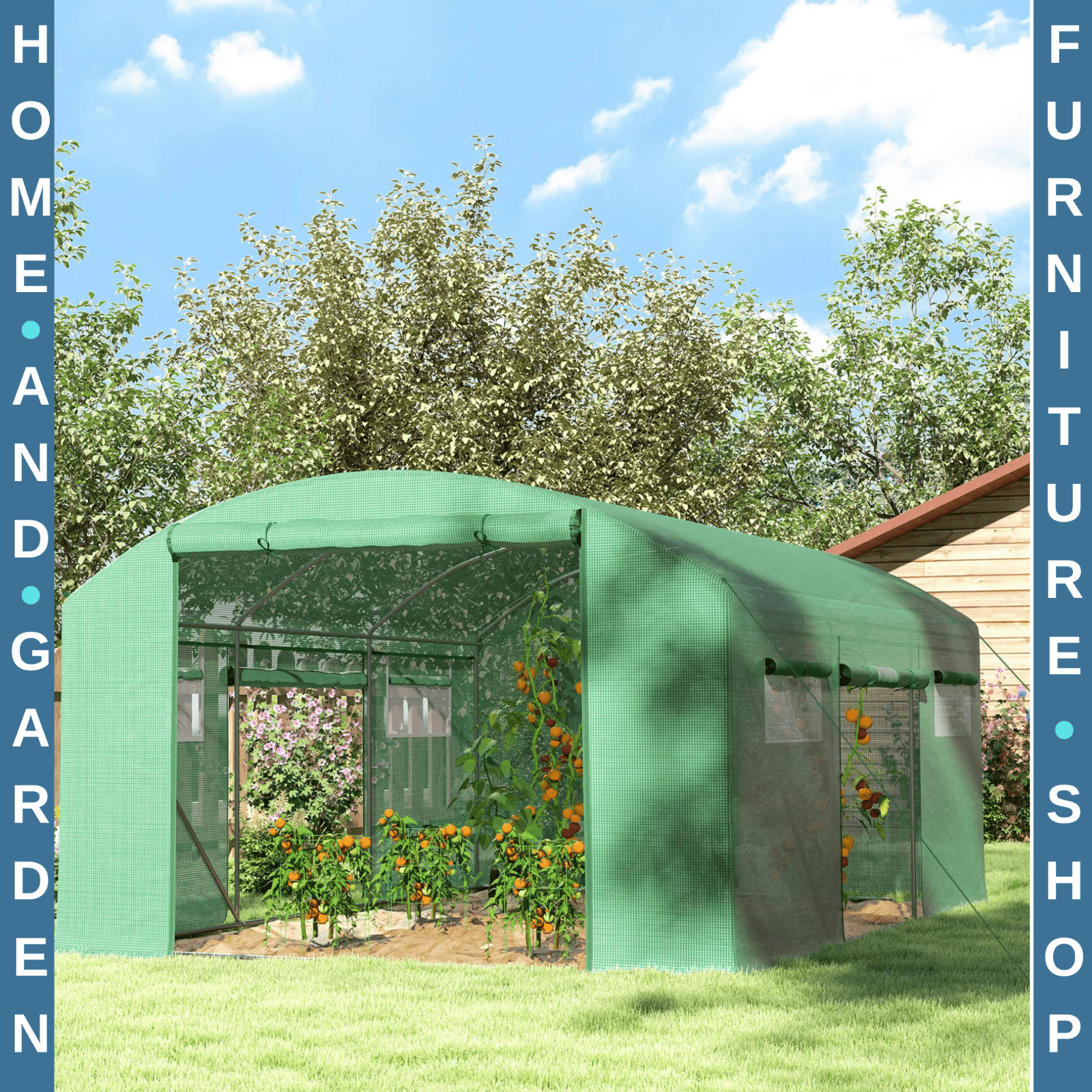 4 x 3 x 2 m Polytunnel Greenhouse with 3 Doors Mesh Window Walk In Garden Tunnel - Home and Garden Furniture Shop - #rustic - furniture#
