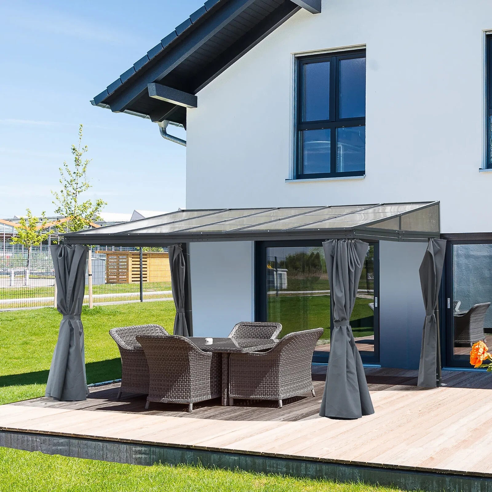 4 x 3m Garden Pergola Gazebo with Curtains Outdoor Party Tent Canopy Sun Shelter - Home and Garden Furniture Shop - rustic - furniture