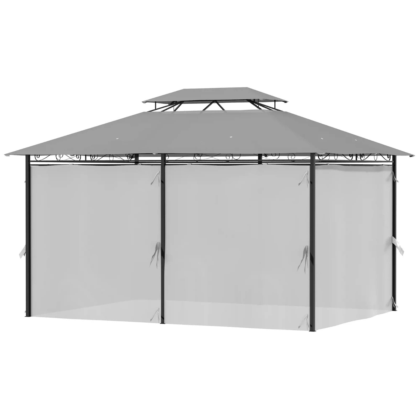 4 x 3m Metal Garden Gazebo with Curtain and Sidewalls Patio Party Canopy Shelter - Home and Garden Furniture Shop - rustic - furniture