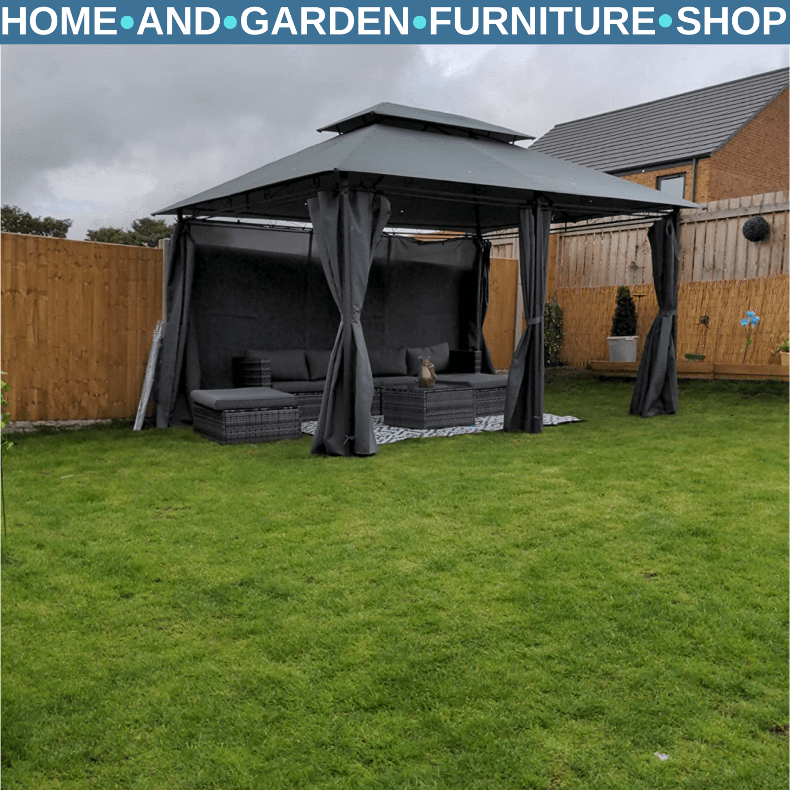 4 x 3m Metal Garden Gazebo with Curtain and Sidewalls Patio Party Canopy Shelter - Home and Garden Furniture Shop - rustic - furniture