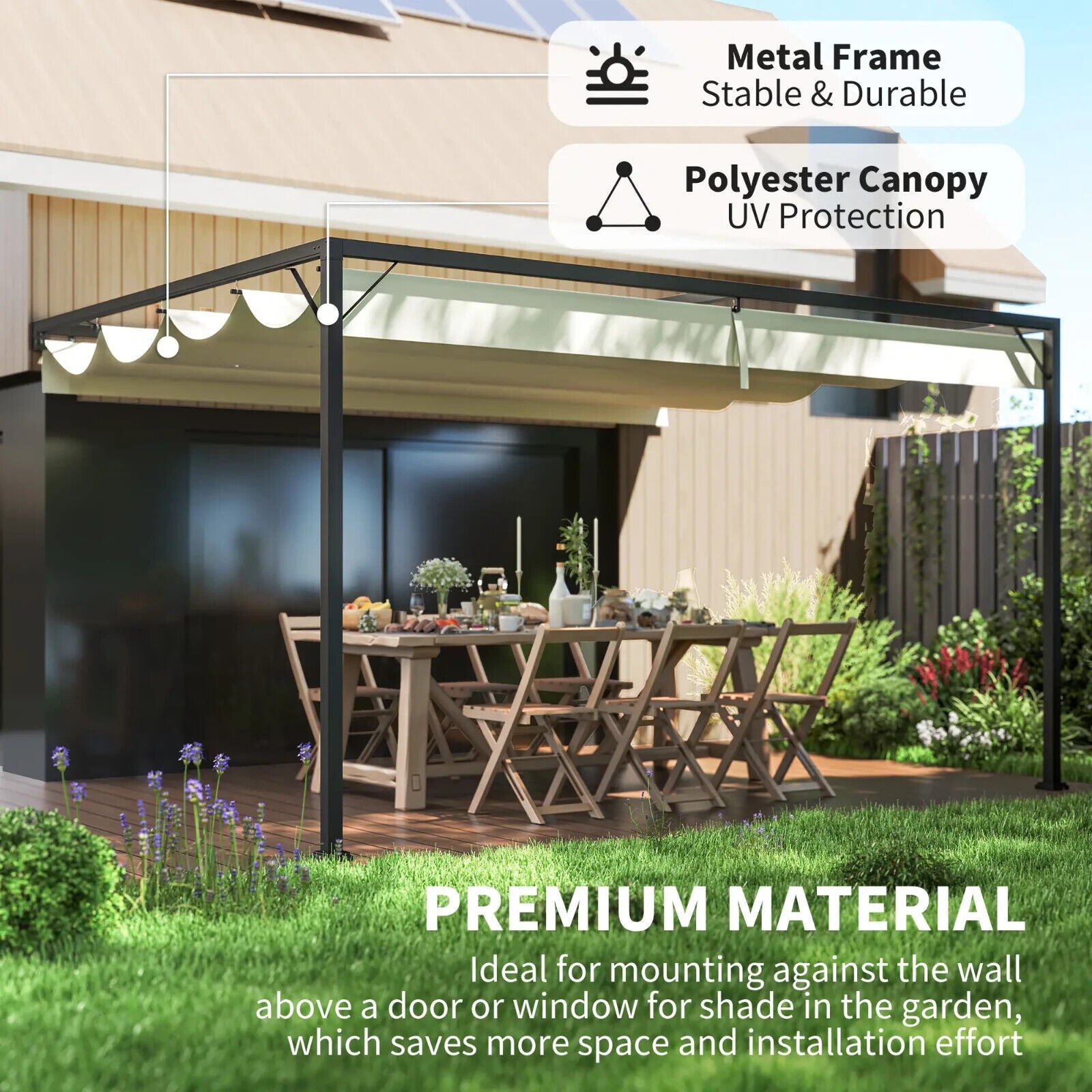 4 x 3m Outdoor Pergola Retractable Canopy Wall Mounted Awning Metal Cover Cream - Home and Garden Furniture Shop - #rustic - furniture#