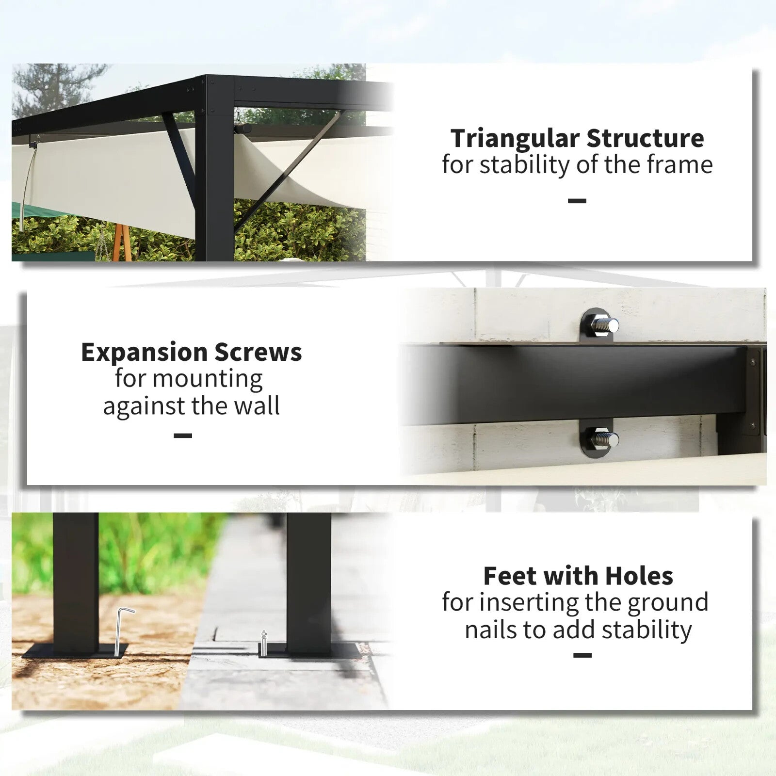 4 x 3m Outdoor Pergola Retractable Canopy Wall Mounted Awning Metal Cover Cream - Home and Garden Furniture Shop - rustic - furniture