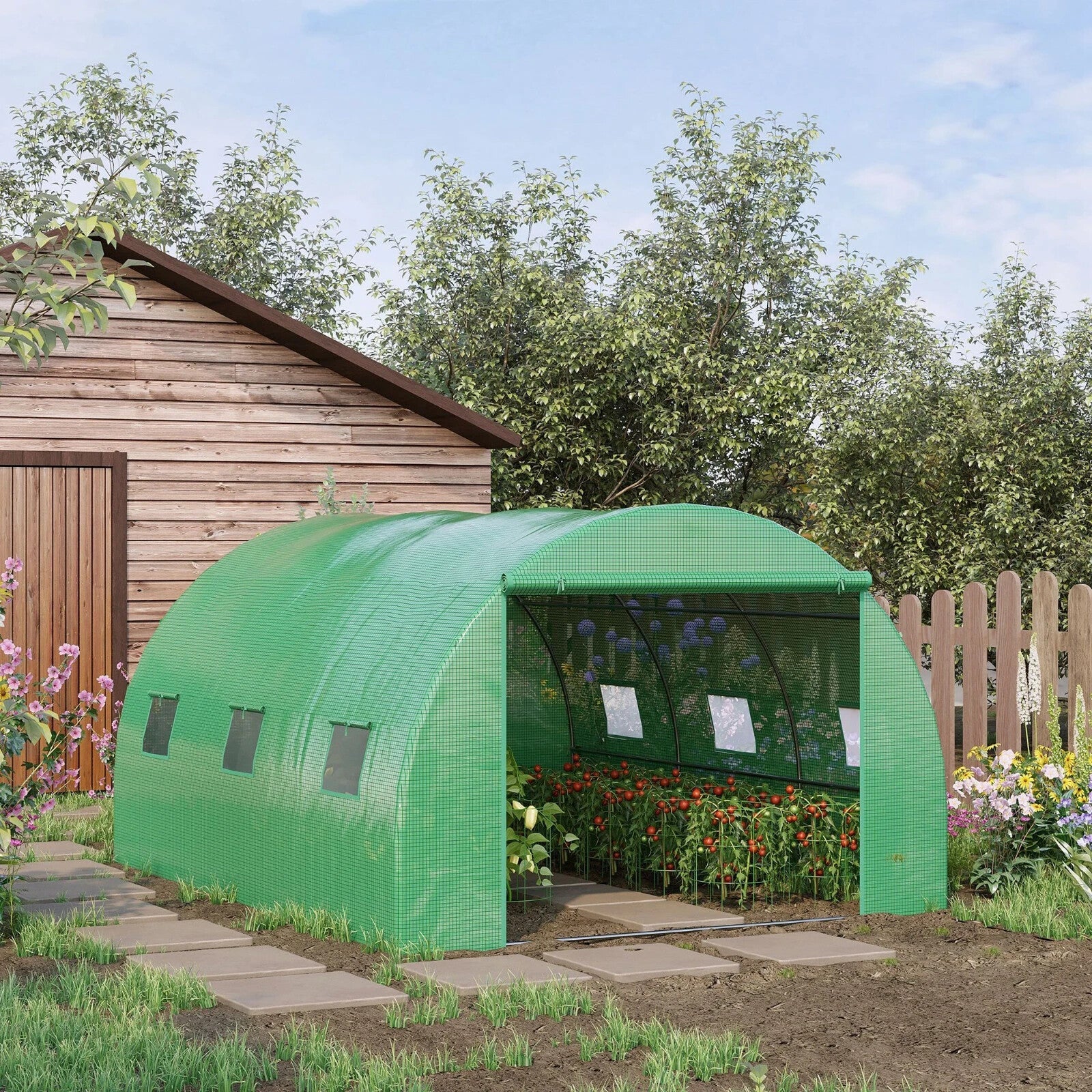 4 x 3m Walk - In Tunnel Greenhouse with PE Cover, Zipped Door and 6 Windows - Home and Garden Furniture Shop - rustic - furniture