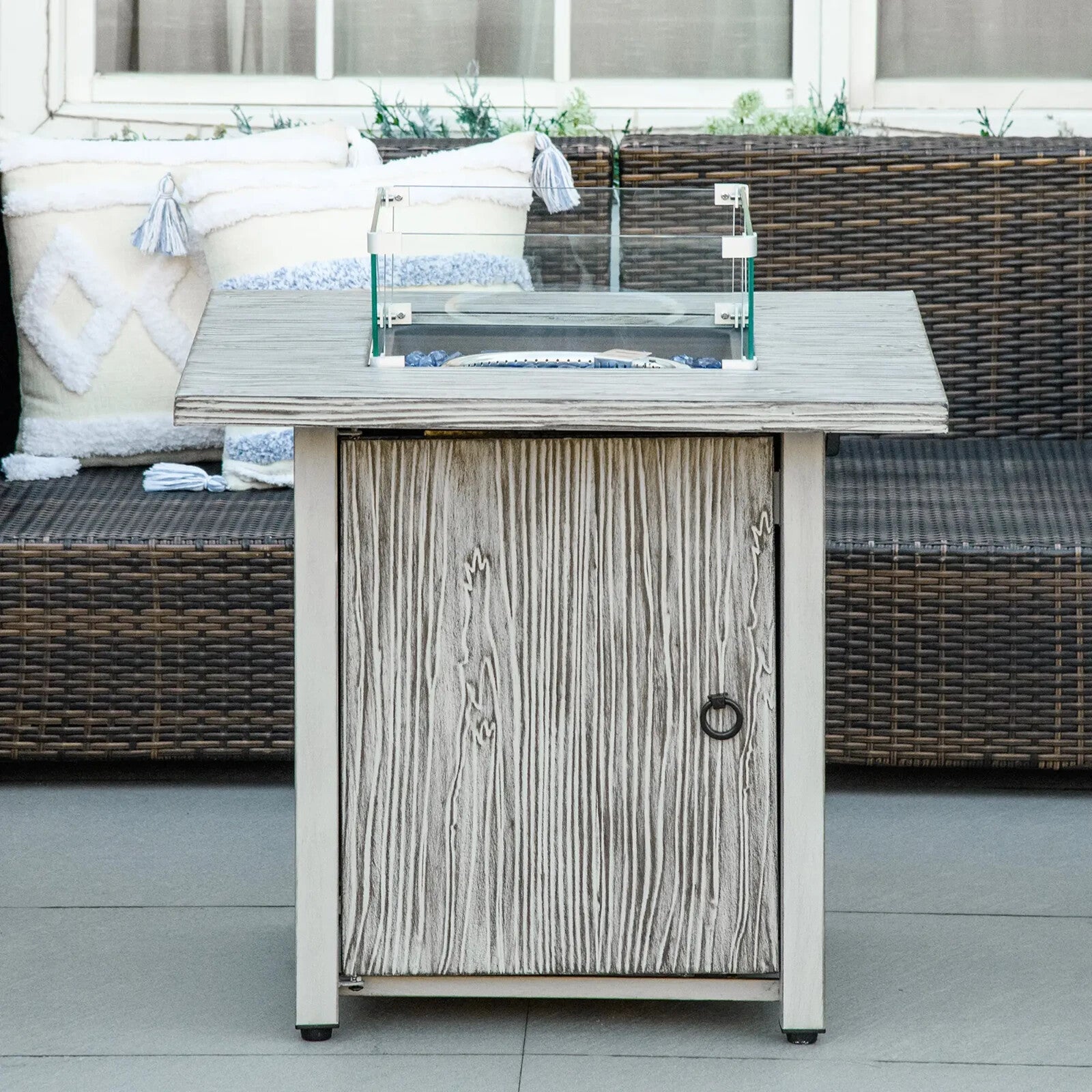 40000 BTU Gas Fire Pit Table with Cover Glass Screen Beads Outdoor Patio Heater - Home and Garden Furniture Shop - rustic - furniture