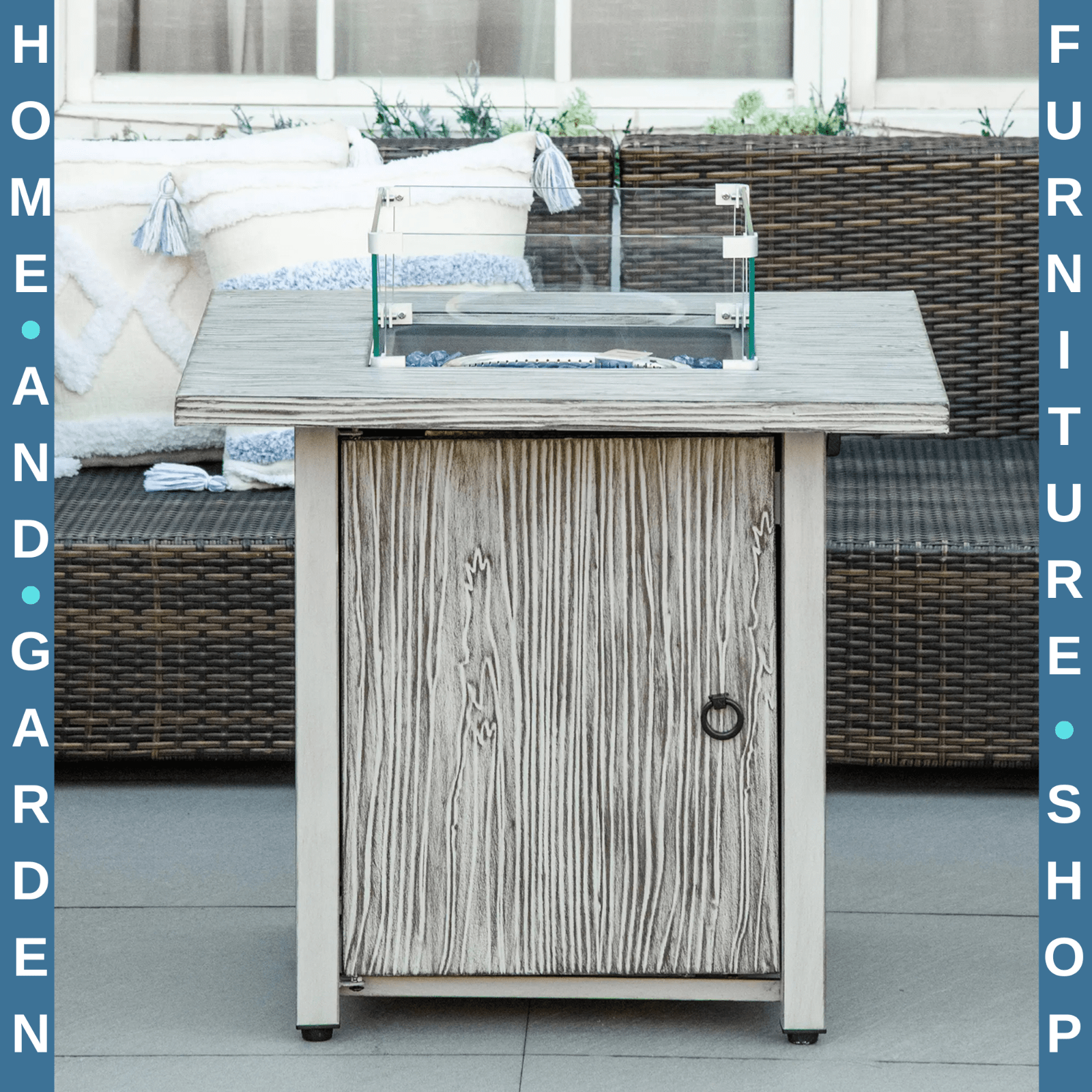 40000 BTU Gas Fire Pit Table with Cover Glass Screen Beads Outdoor Patio Heater - Home and Garden Furniture Shop - rustic - furniture