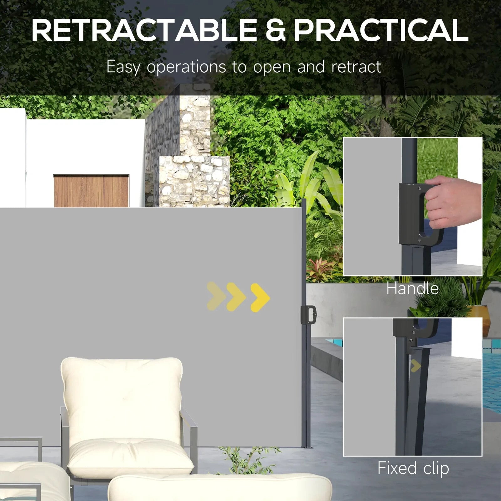 400×160cm Retractable Side Awning Outdoor Privacy Screen for Garden Balcony Pool - Home and Garden Furniture Shop - rustic - furniture