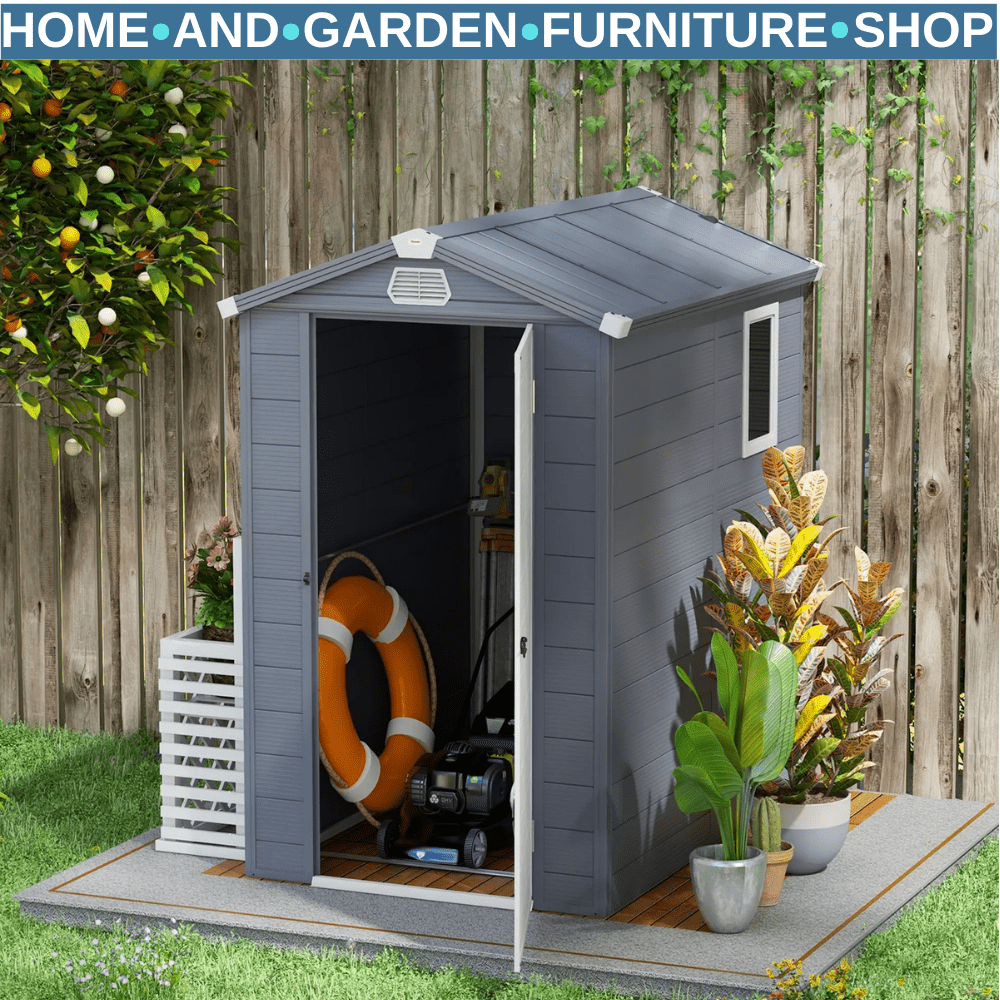 4.4ft x 6.2ft Polypropylene Garden Shed with Foundation Kit Tool House Outdoor - Home and Garden Furniture Shop - rustic - furniture
