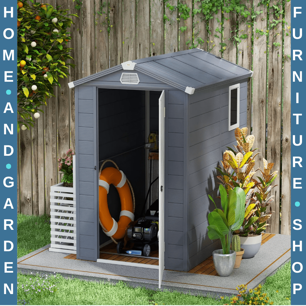 4.4ft x 6.2ft Polypropylene Garden Shed with Foundation Kit Tool House Outdoor - Home and Garden Furniture Shop - rustic - furniture