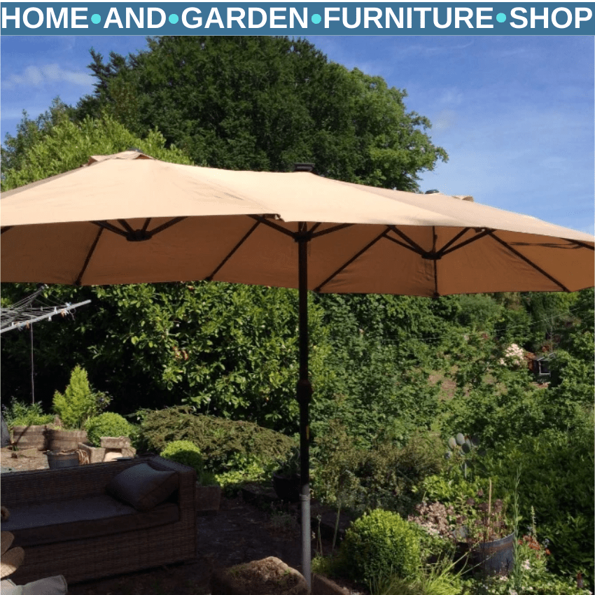4.4m Double Sided Garden Parasol with LED Solar Lights for Patio Shade Sun Cover - Home and Garden Furniture Shop - rustic - furniture