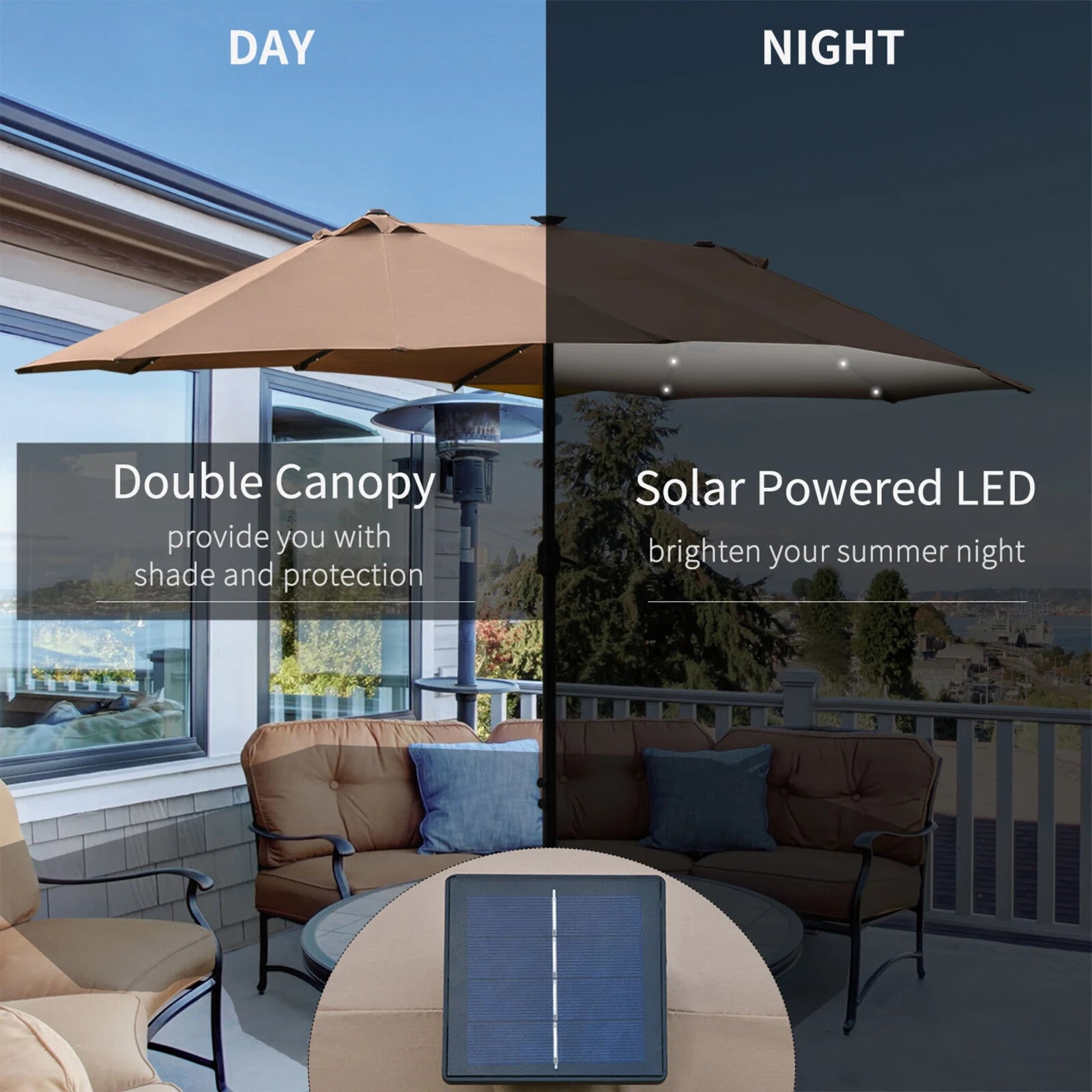 4.4m Double Sided Garden Parasol with LED Solar Lights for Patio Shade Sun Cover - Home and Garden Furniture Shop - rustic - furniture