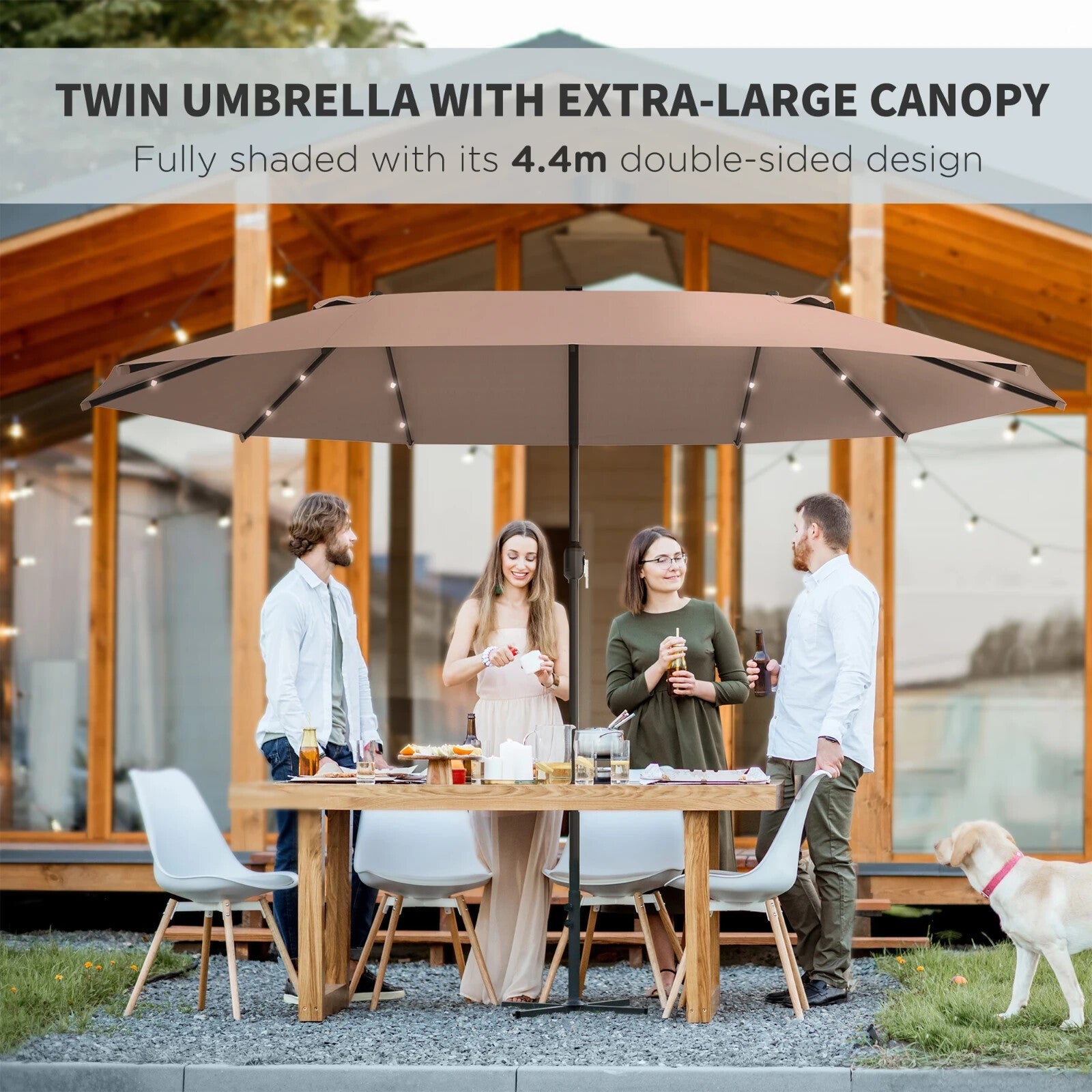 4.4m Double Sided Garden Parasol with LED Solar Lights for Patio Shade Sun Cover - Home and Garden Furniture Shop - rustic - furniture