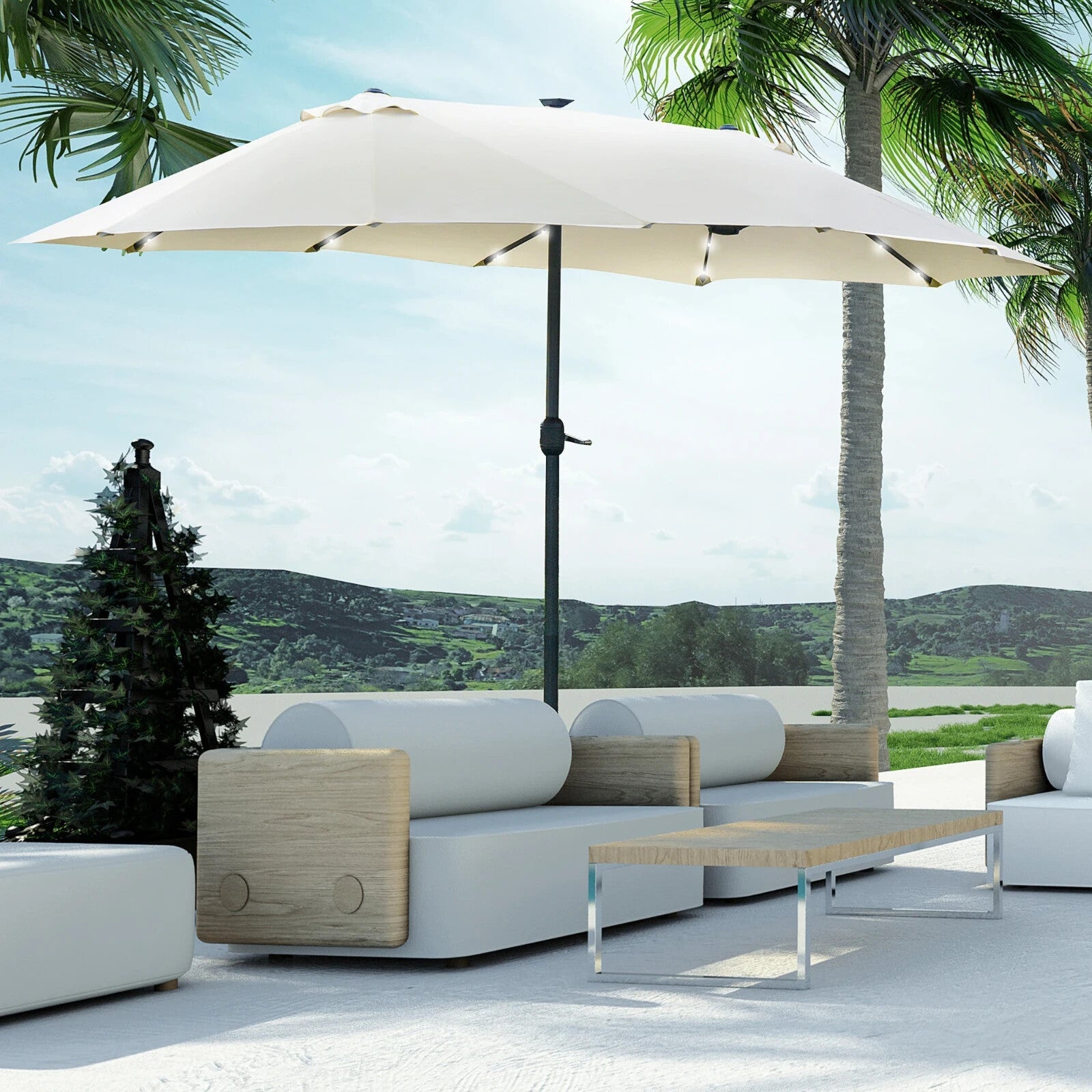 4.4m Double Sided Garden Umbrella with Solar LED Lights Shade Canopy Sun Cover - Home and Garden Furniture Shop - rustic - furniture