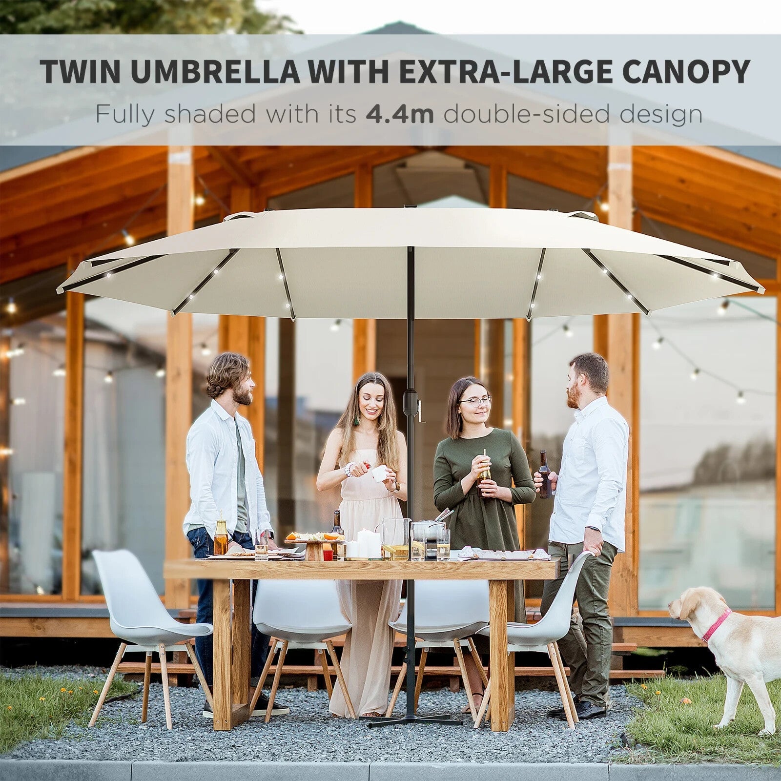 4.4m Double Sided Garden Umbrella with Solar LED Lights Shade Canopy Sun Cover - Home and Garden Furniture Shop - rustic - furniture