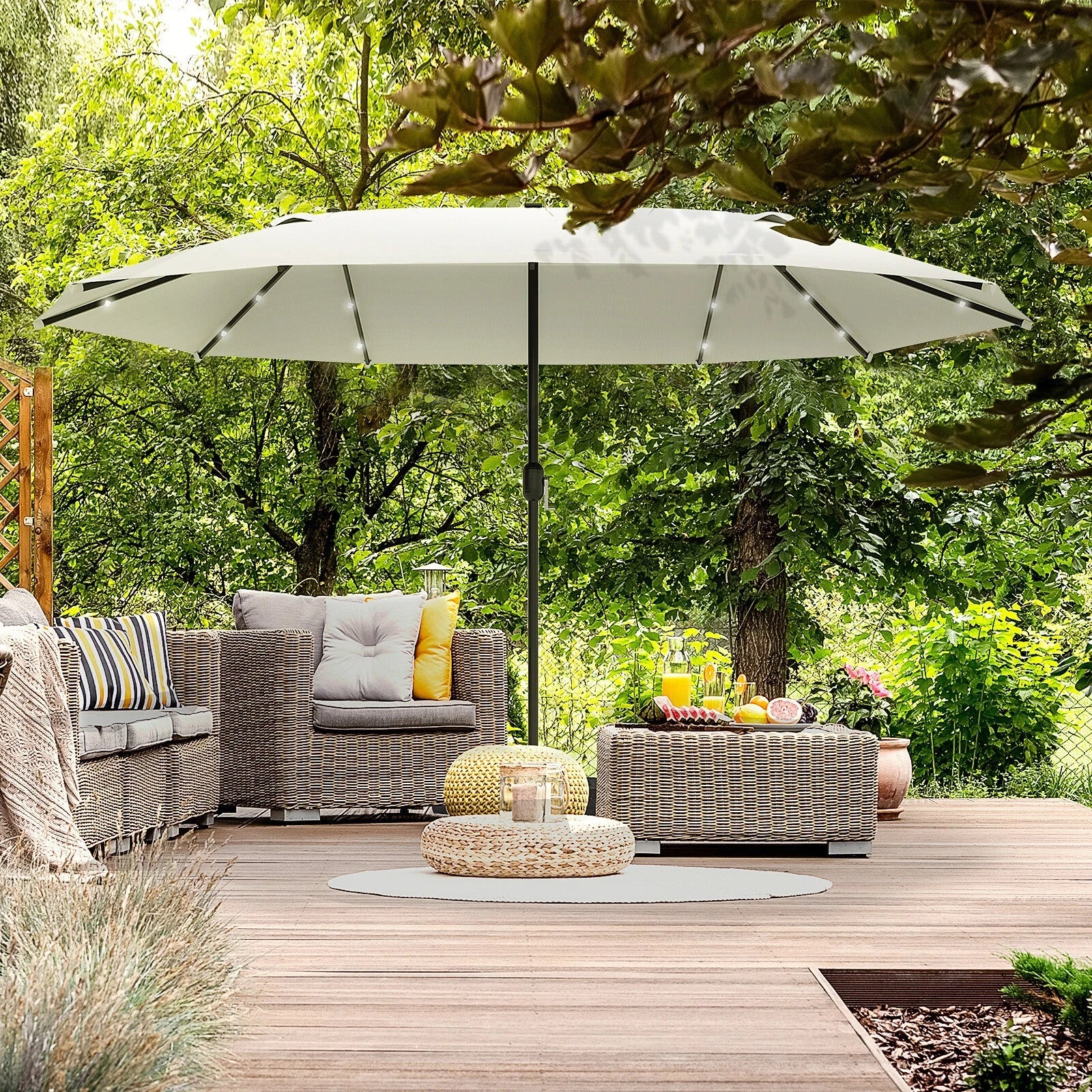 4.4m Double Sided Garden Umbrella with Solar LED Lights Shade Canopy Sun Cover - Home and Garden Furniture Shop - rustic - furniture