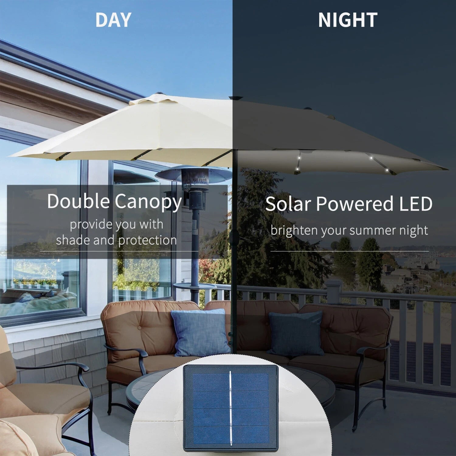 4.4m Double Sided Garden Umbrella with Solar LED Lights Shade Canopy Sun Cover - Home and Garden Furniture Shop - rustic - furniture