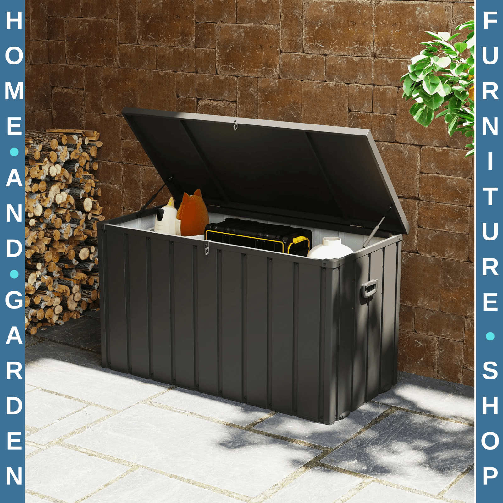 450L Galvanised Steel Garden Storage Box with Wheels Outdoor Weatherproof Chest - Home and Garden Furniture Shop - rustic - furniture