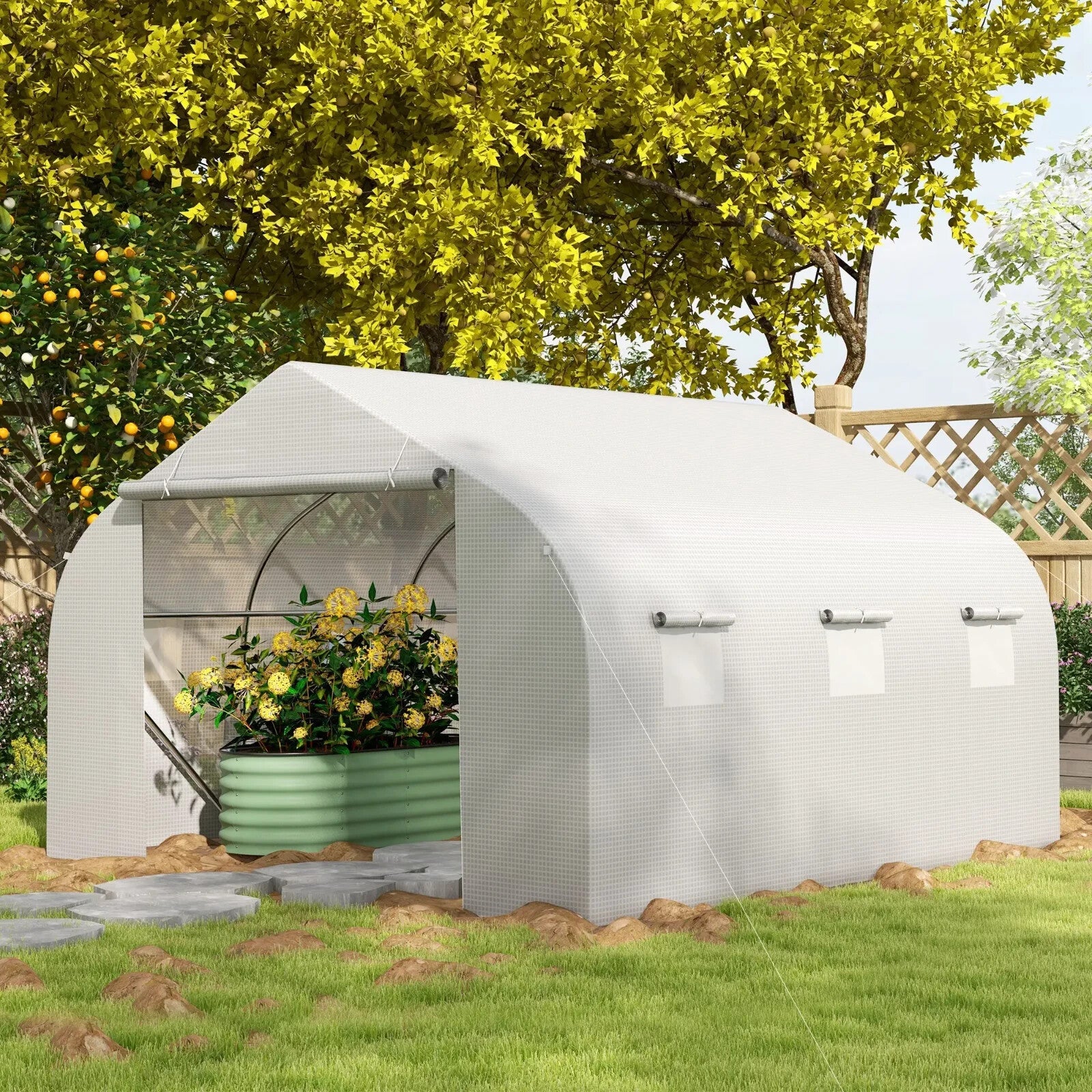 4.5x3x2m Walk - In PE Mesh Greenhouse Galvanized Metal Frame Outdoor Garden Tunnel - Home and Garden Furniture Shop - rustic - furniture