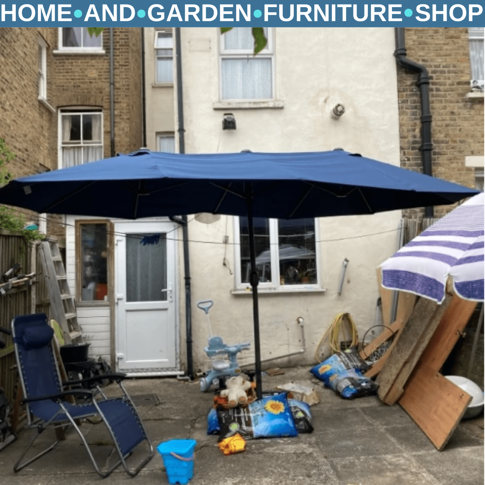 4.6m Double Sided Garden Sun Umbrella Canopy with Crank and Cross Base Shade - Home and Garden Furniture Shop - rustic - furniture