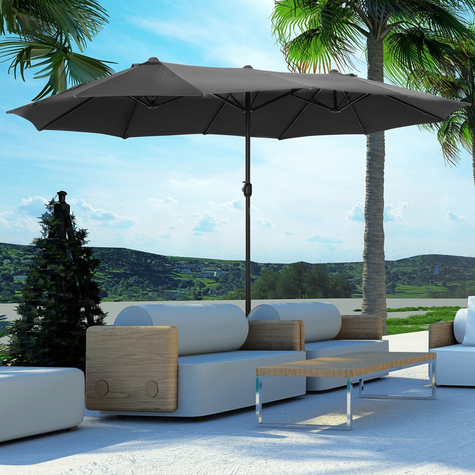4.6m Garden Sun Umbrella with Double Sided Canopy Cross Base and Crank Handle - Home and Garden Furniture Shop - rustic - furniture