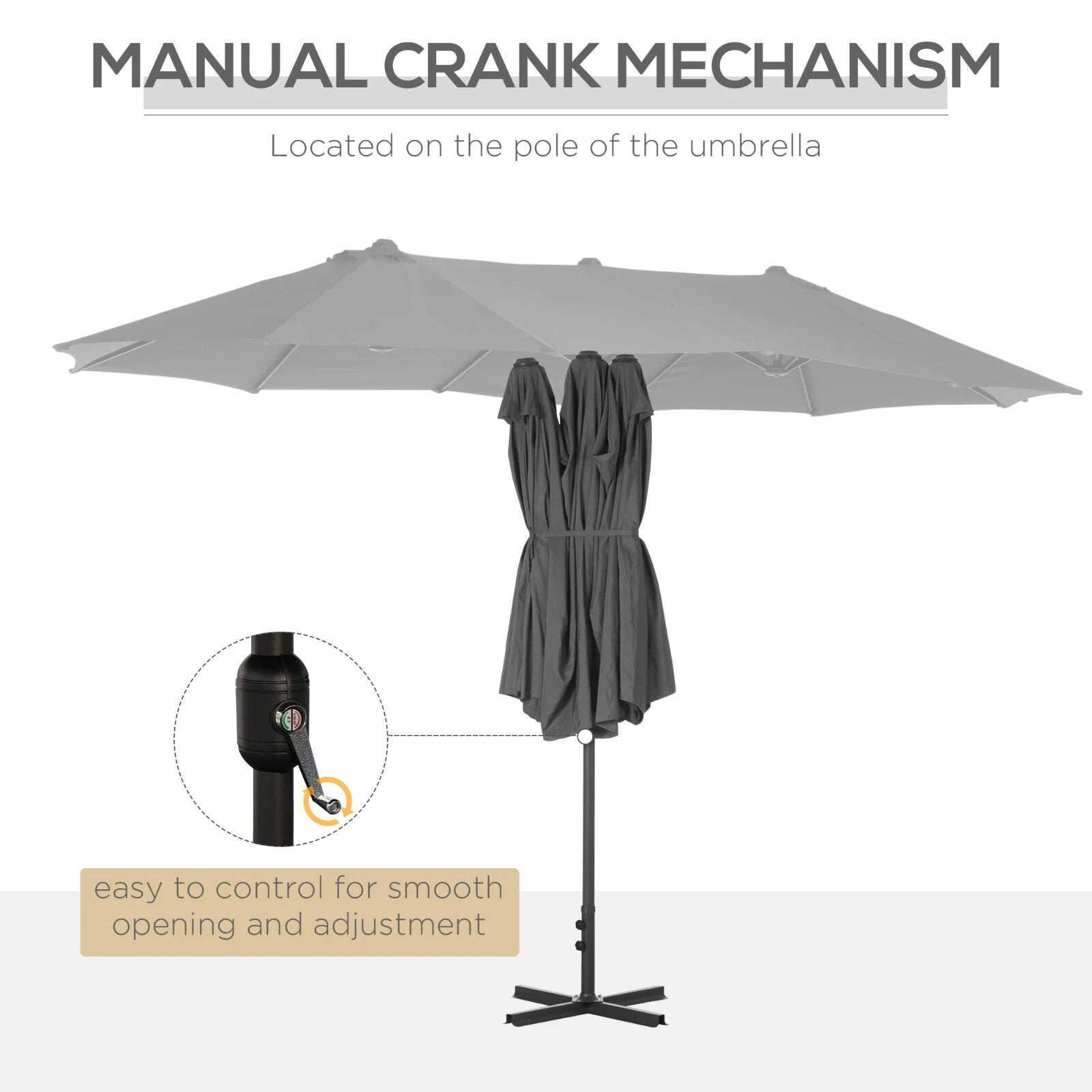 4.6m Garden Sun Umbrella with Double Sided Canopy Cross Base and Crank Handle - Home and Garden Furniture Shop - rustic - furniture