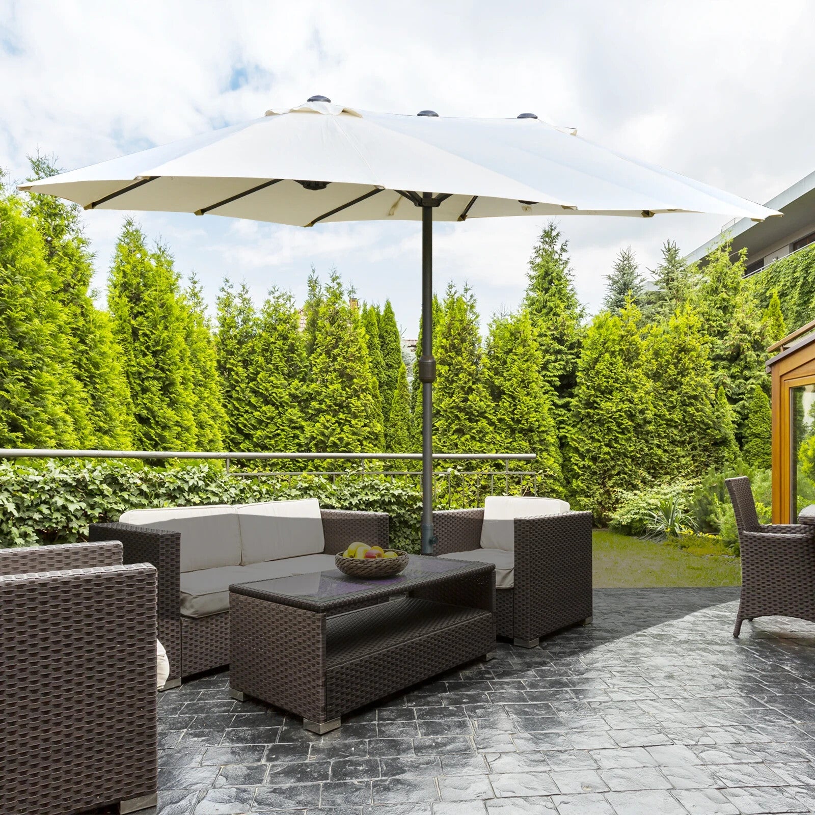 4.6m Patio Sun Shade Umbrella with Double Sided Canopy Crank and Cross Base - Home and Garden Furniture Shop - rustic - furniture