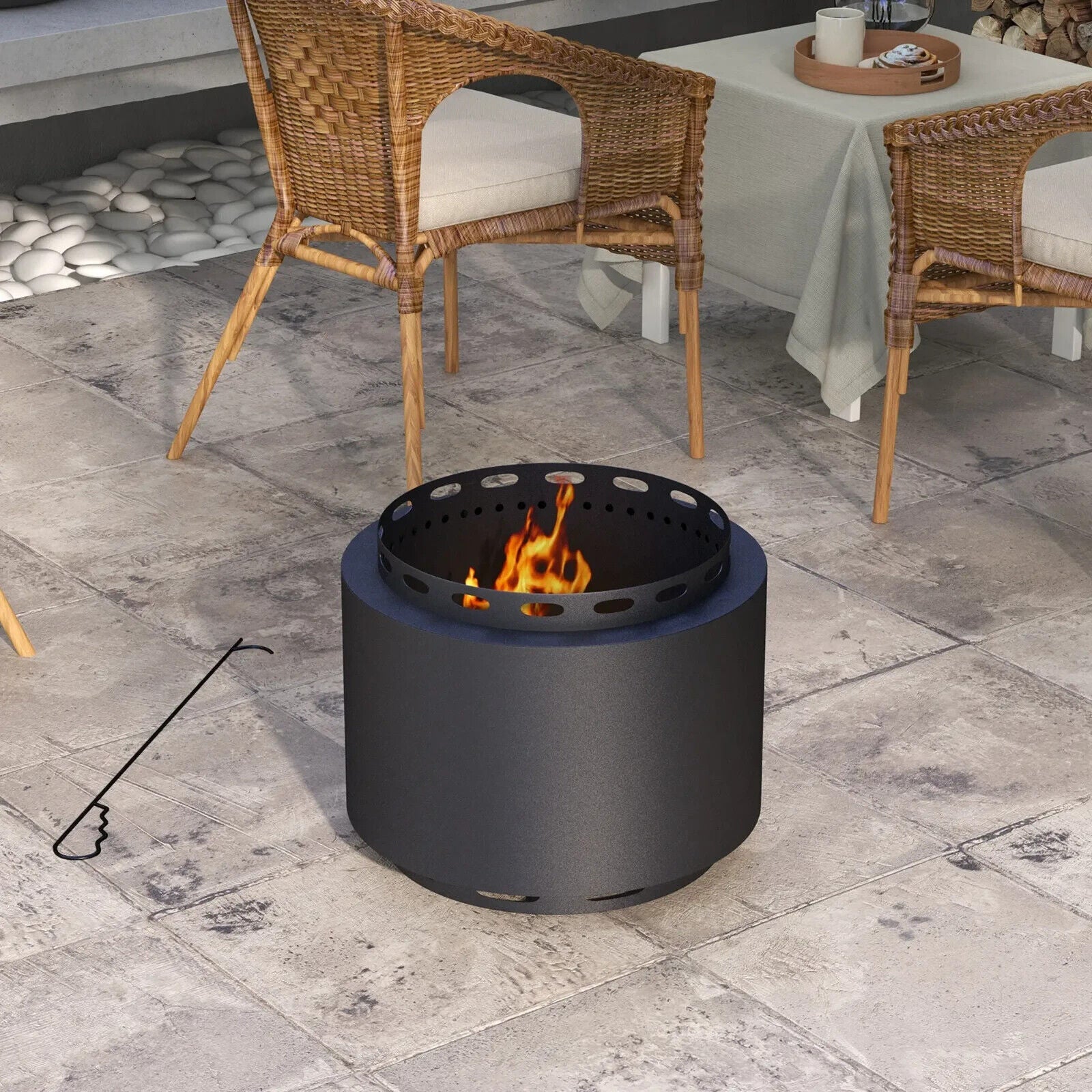 48.5cm Smokeless Wood - Burning Metal Firepit - Outdoor Garden Fire Pit with Poker - Home and Garden Furniture Shop - #rustic - furniture#