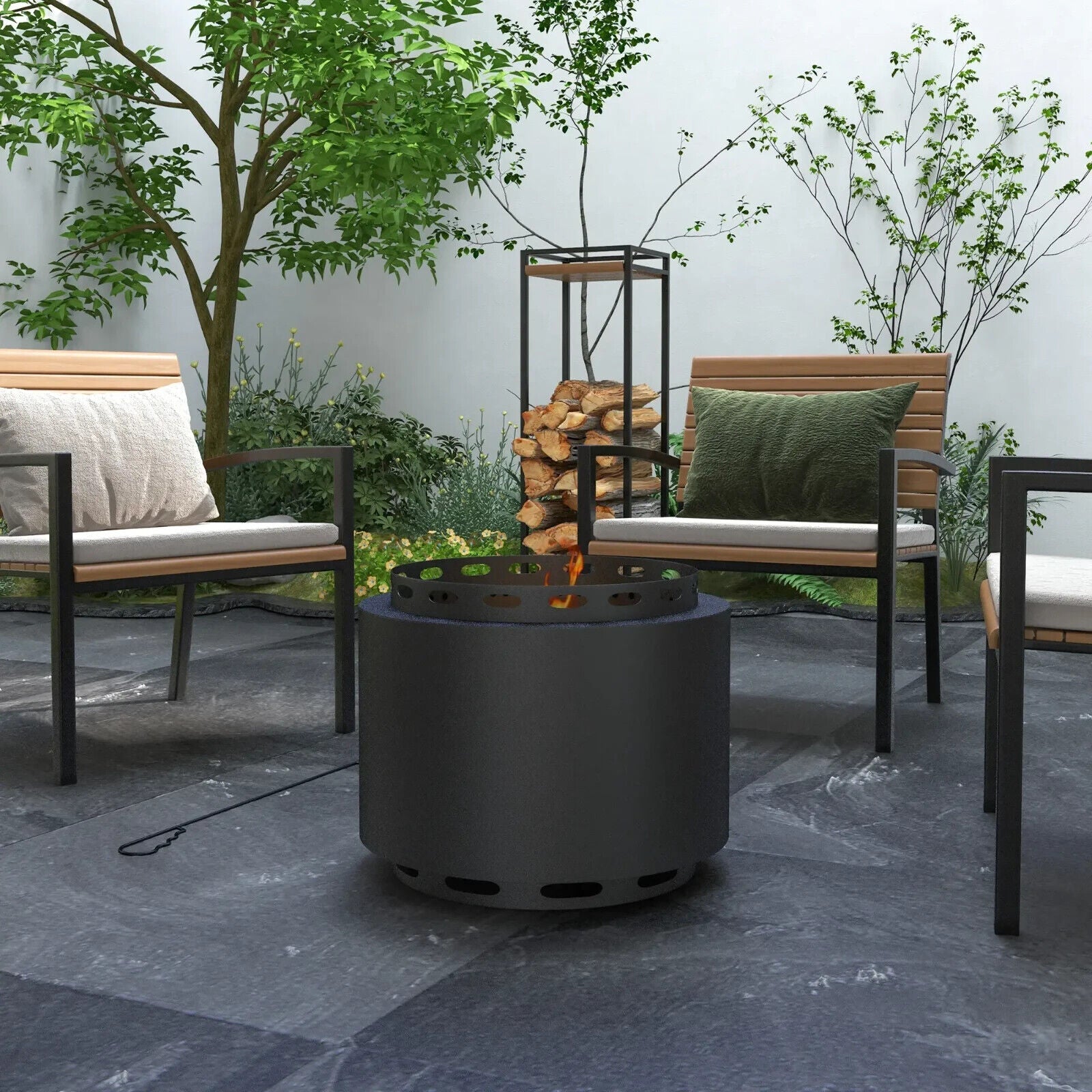 48.5cm Smokeless Wood - Burning Metal Firepit - Outdoor Garden Fire Pit with Poker - Home and Garden Furniture Shop - #rustic - furniture#
