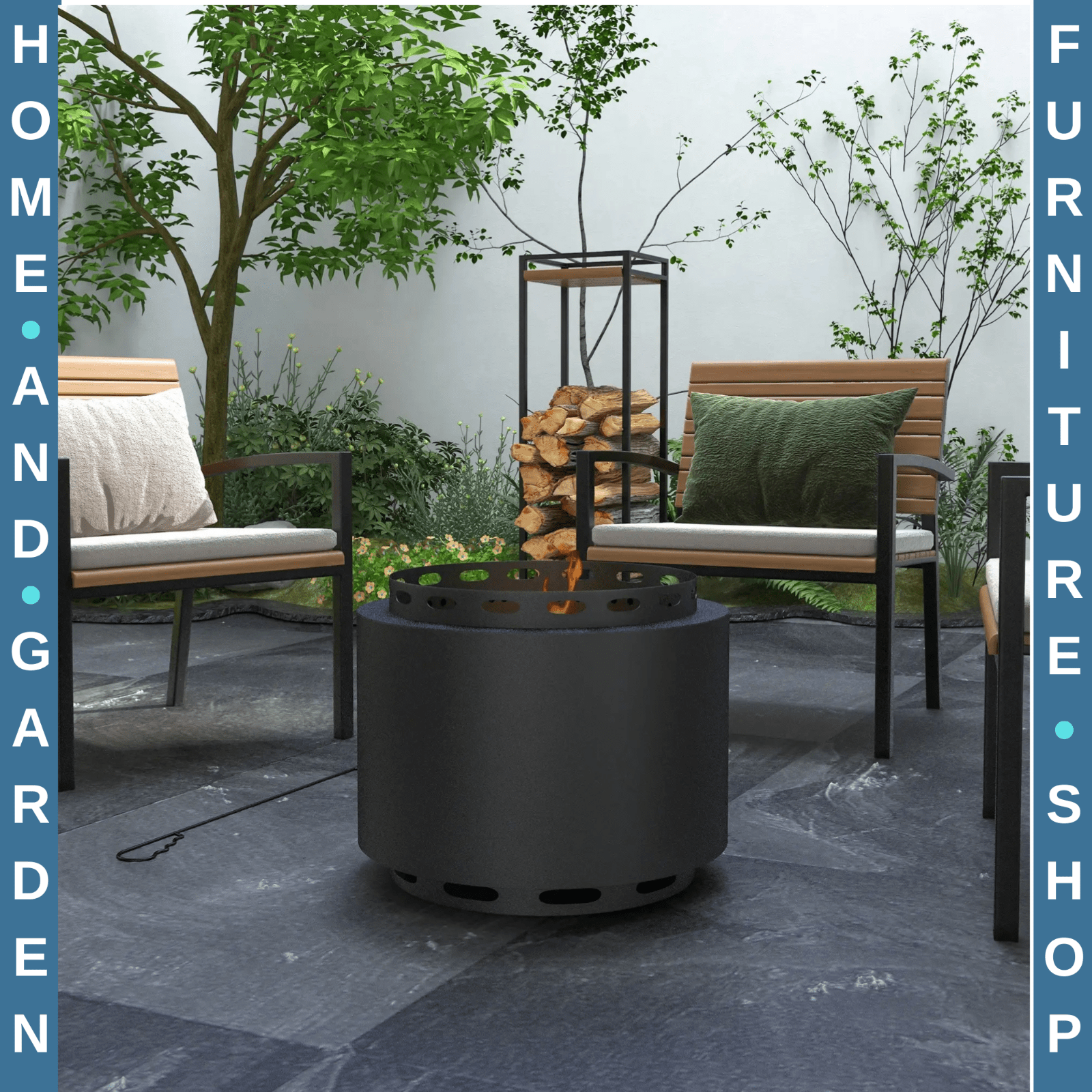 48.5cm Smokeless Wood - Burning Metal Firepit - Outdoor Garden Fire Pit with Poker - Home and Garden Furniture Shop - #rustic - furniture#